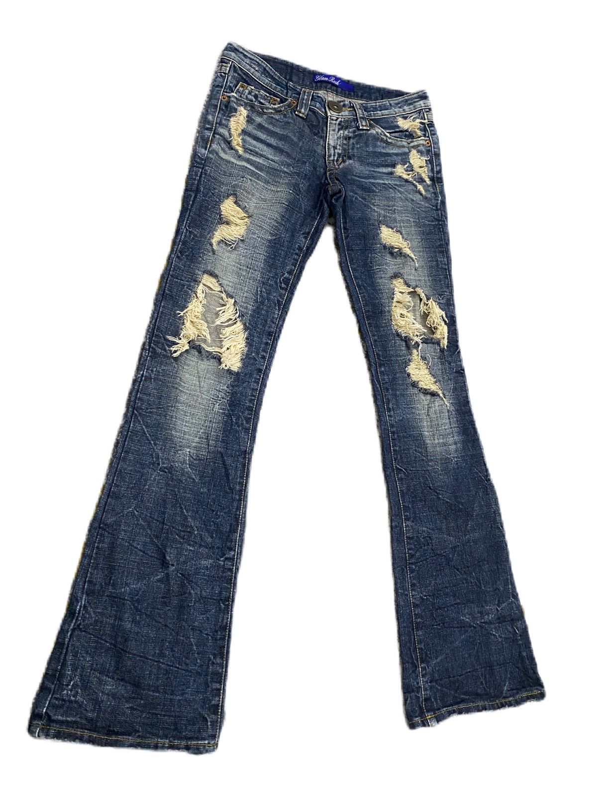 Y2K STYLE SUPER FLARE GLAM ROCK LOW RISE RIPPED DENIM