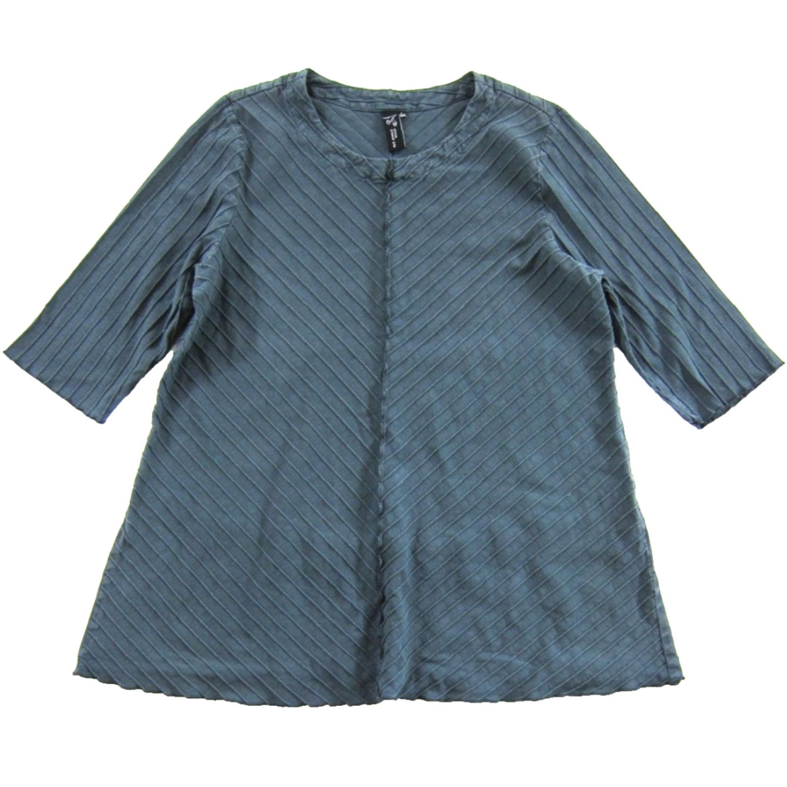 Alife Focus Casual Life Ribbed Cotton Grey 3/4 Sleeve Tunic Blouse Top Large Women Size L / US 10 / IT 46 - 2 Thumbnail