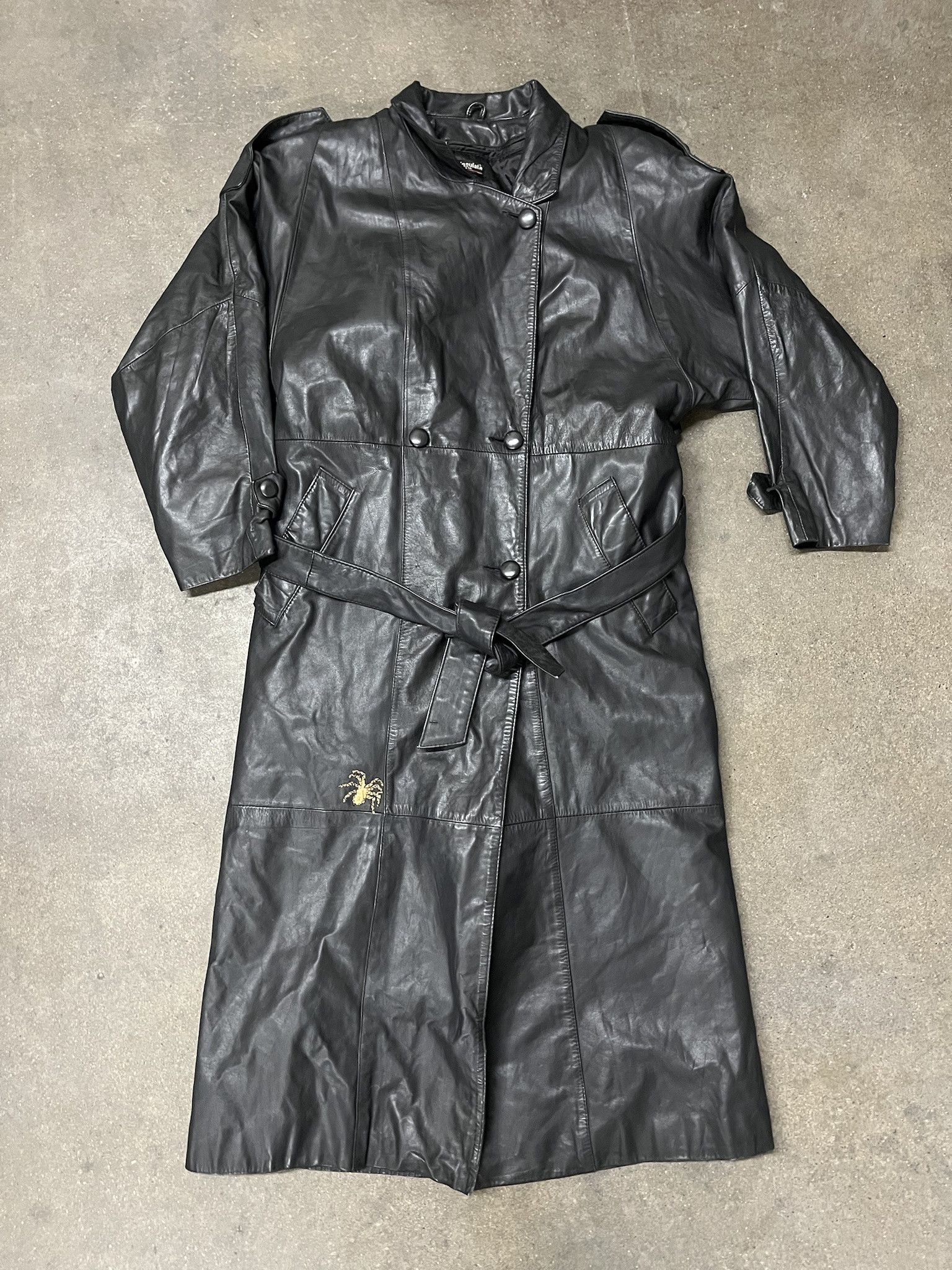 Leather × Vintage Vintage 1990s Pelle Studios Goth Spider Embroider Leather Trench Jacket Size S Size US S / EU 44-46 / 1 - 1 Thumbnail