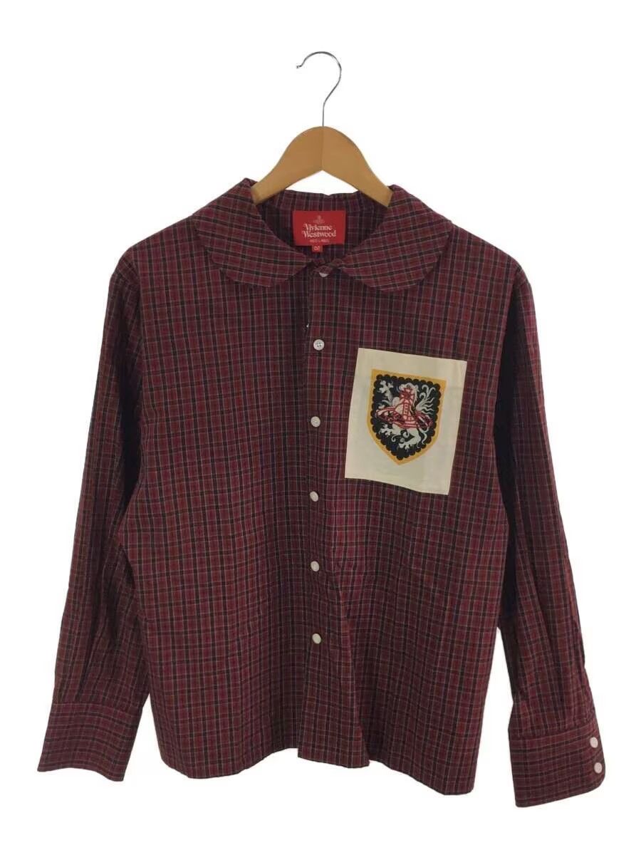 image of Vivienne Westwood Crest Orb Patch Plaid Button Shirt in Red, Women's (Size XL)