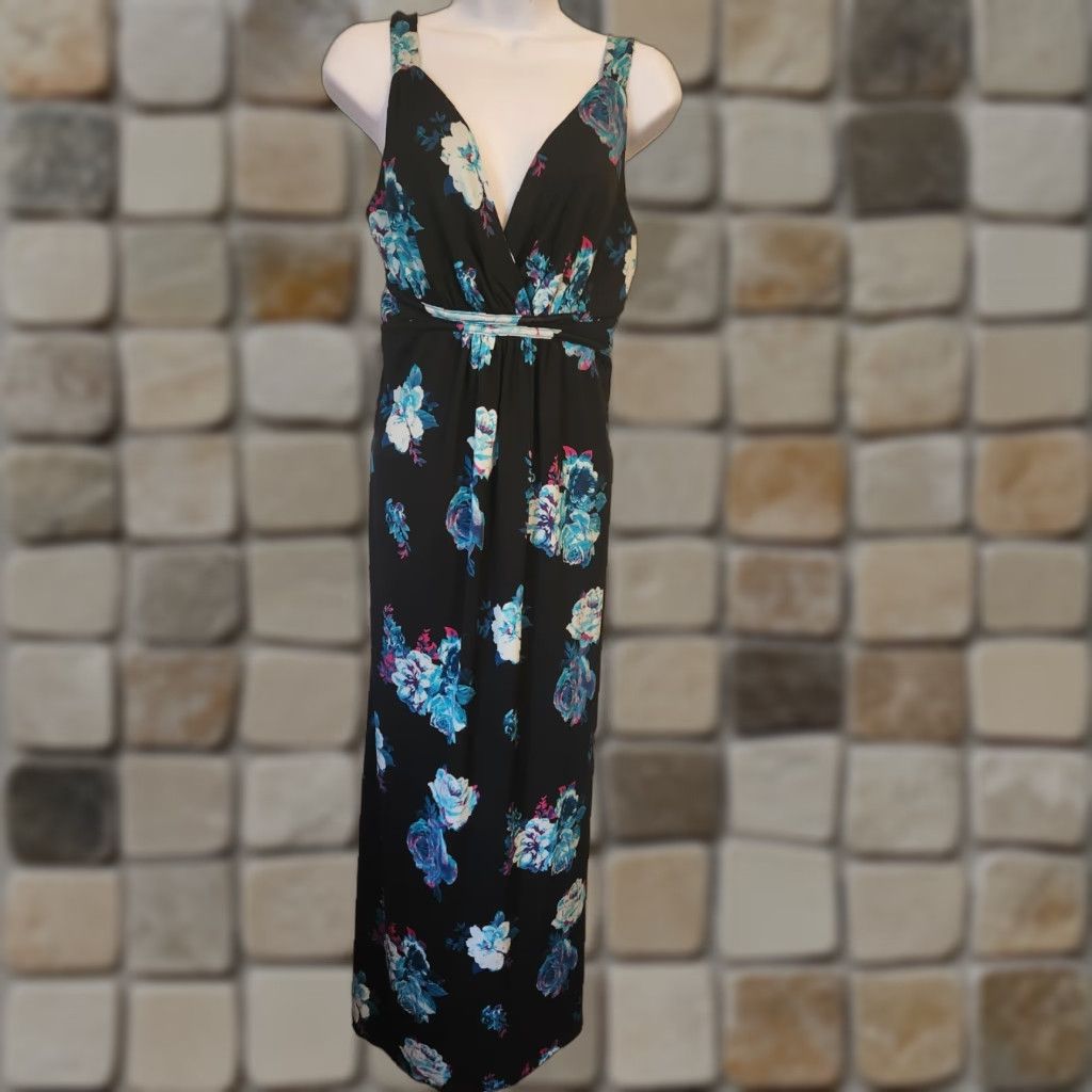 Vintage Metaphor Maxi Dress Black Floral Empire Waist Sleeveless M Petite Women V-Neck Dress, Casual, Party/Cocktail, Travel, Machine Washable Size M / US 6-8 / IT 42-44 - 1 Thumbnail