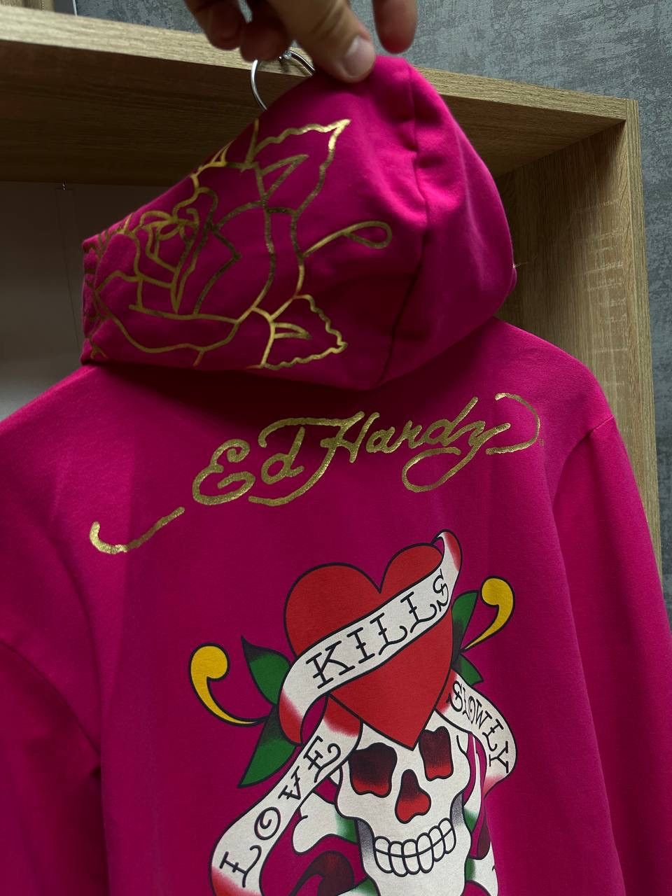 Christian Audigier × Ed Hardy × Vintage Vintage Ed Hardy Christian Audigier Women’s Pink Hoodie Size XL / US 12-14 / IT 48-50 - 16 Thumbnail