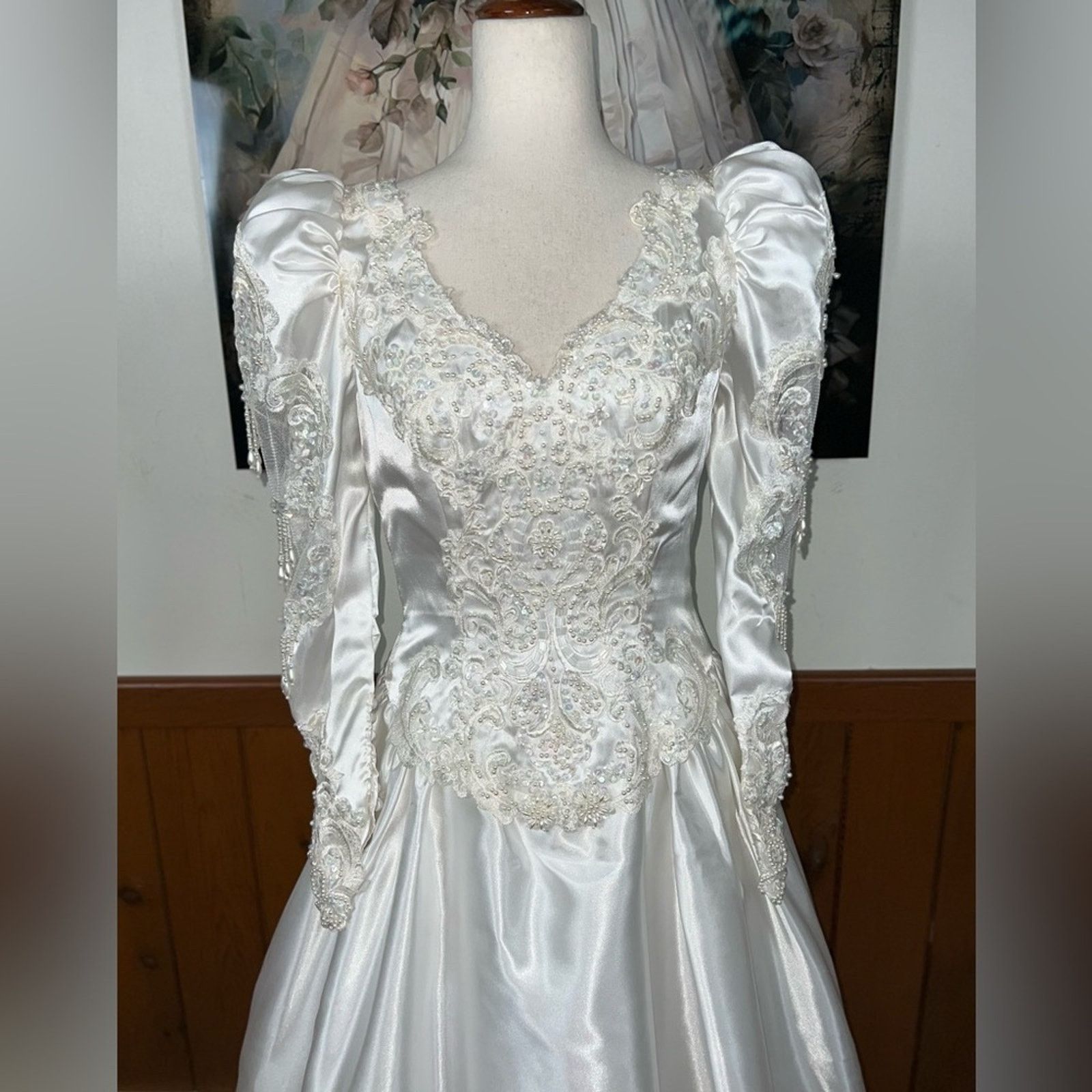 Vintage Vintage 90s Bridal Originals White Satin Wedding Gown! Size M / US 6-8 / IT 42-44 - 3 Thumbnail