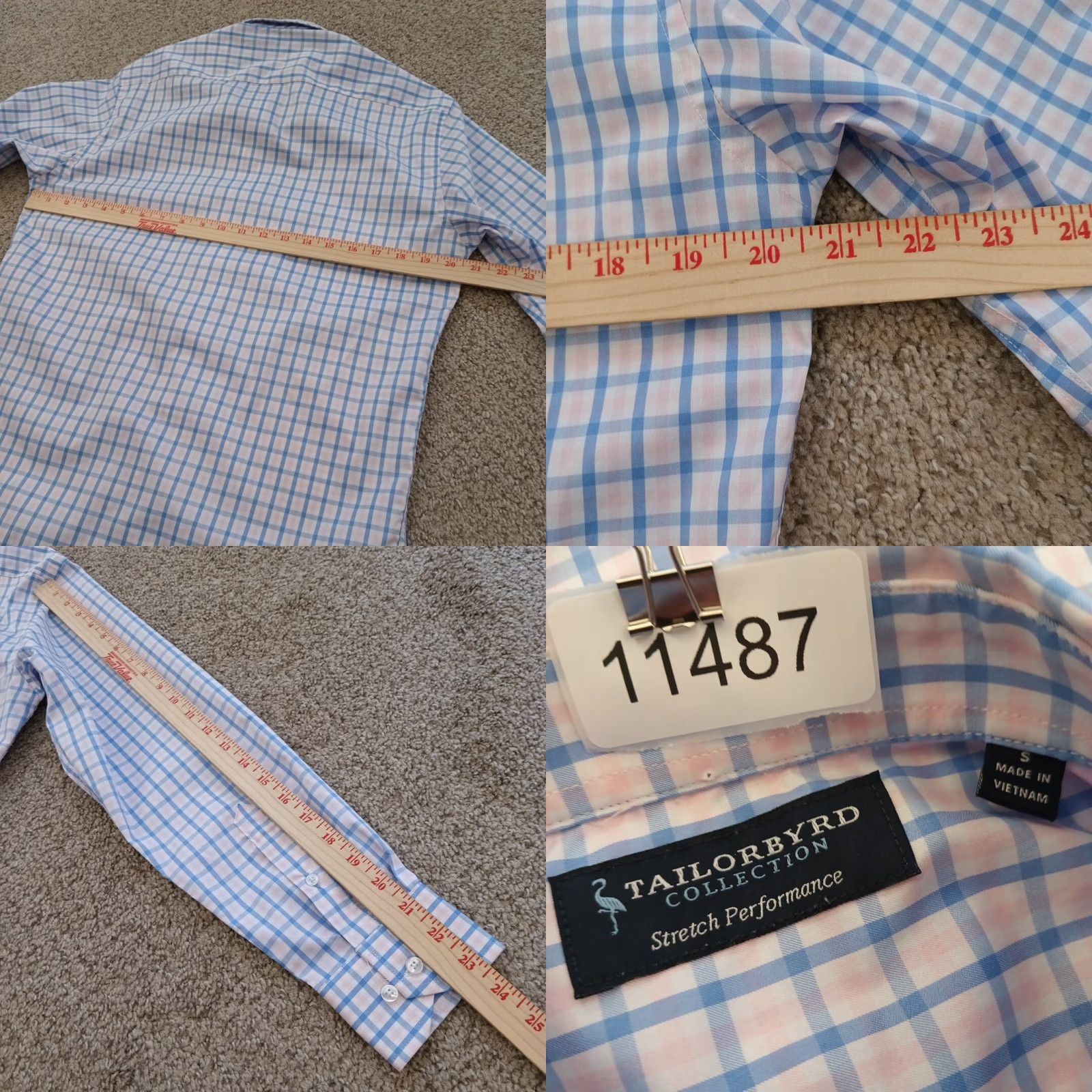 Tailorbyrd TAILORBYRD Shirt Mens Small Pink Blue Plaid Long Sleeve Button-Down Performance Size US S / EU 44-46 / 1 - 8 Thumbnail