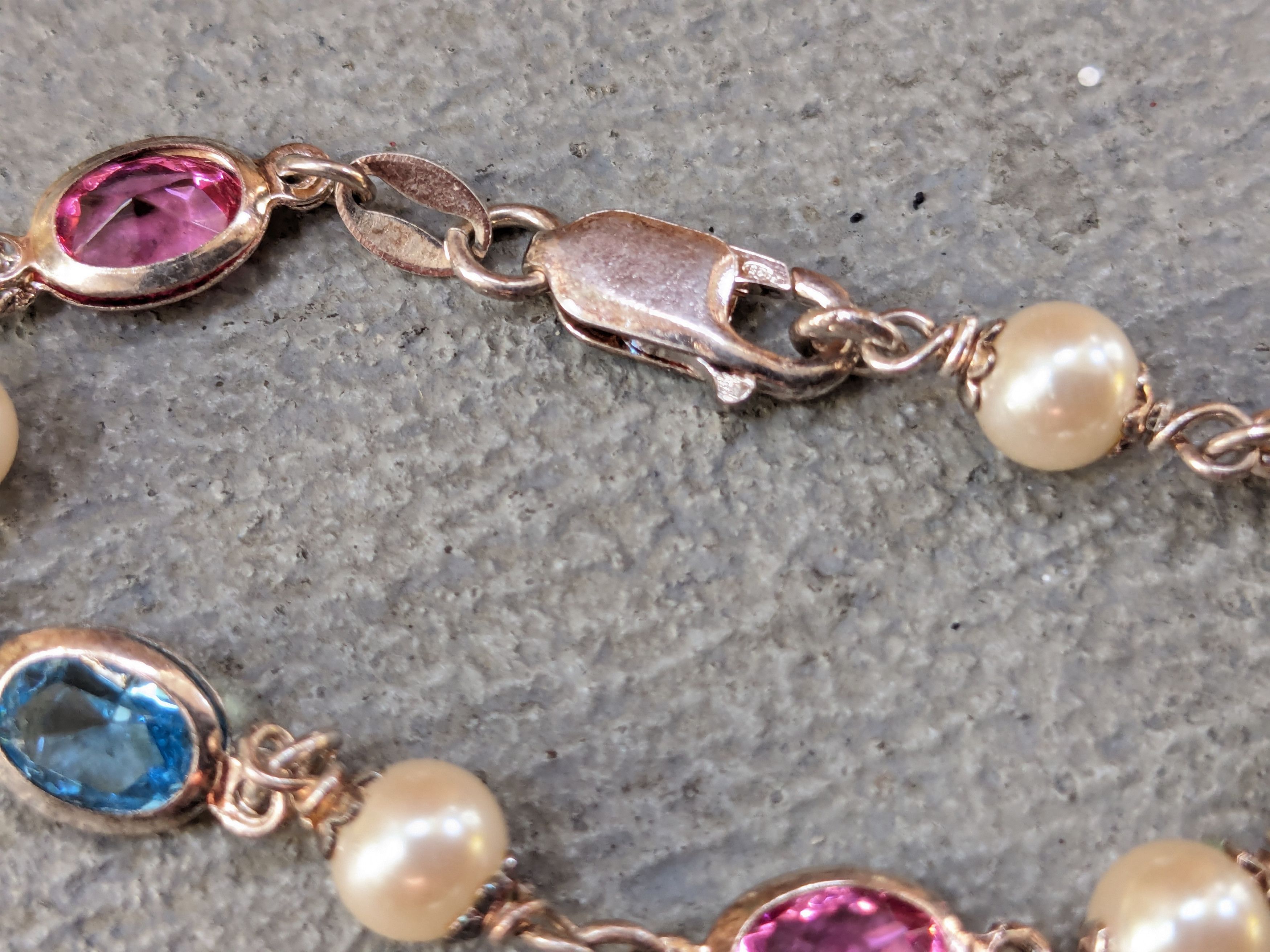 Jewelry Sterling Silver Tennis Bracelet 7.25" Chain Rainbow Pearls Size ONE SIZE - 10 Thumbnail