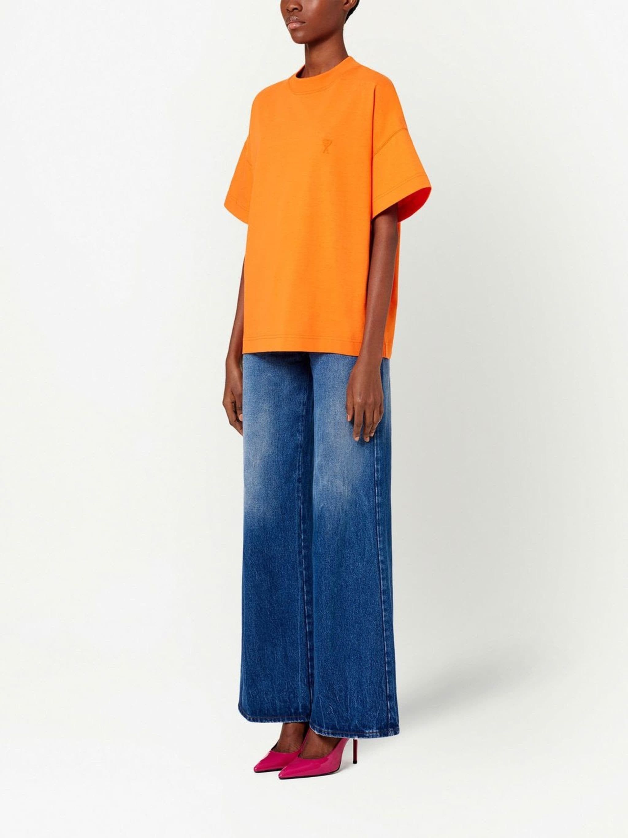 AMI Orange Ami De Couer Logo Oversized T-Shirt Size XS / US 0-2 / IT 36-38 - 3 Thumbnail