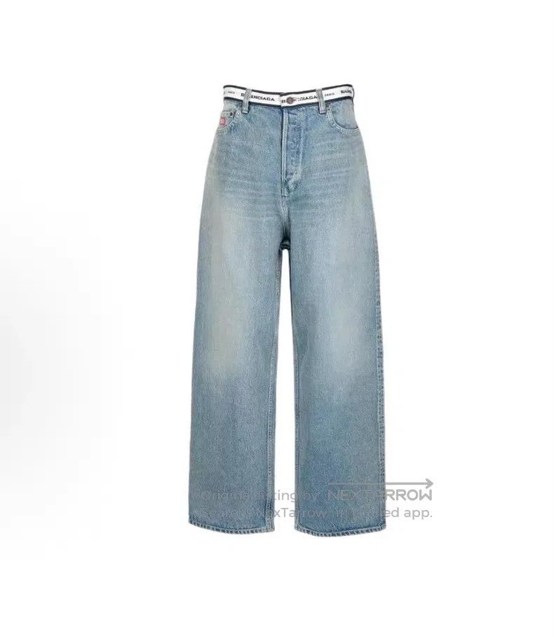 Balenciaga Balenciaga size M Water-Washed Belt Wide Leg Denim Pants Size US 27 - 1 Thumbnail