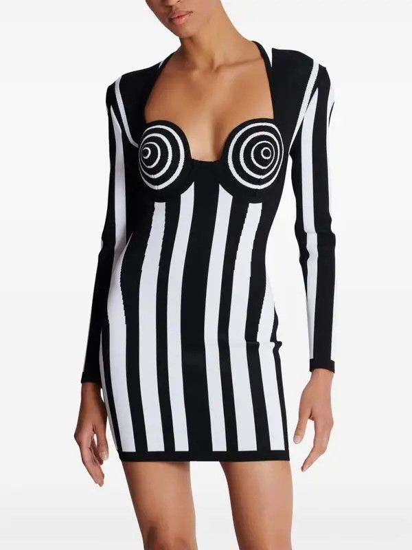Balmain o1s1wg110725 Striped Knit Dress in Black/White Size M / US 6-8 / IT 42-44 - 5 Thumbnail