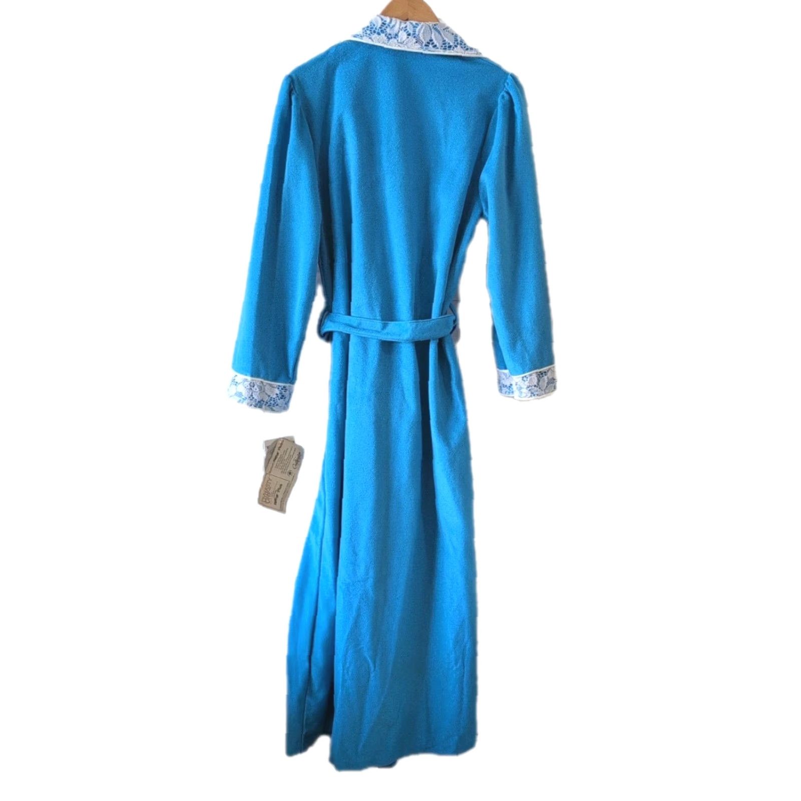 Vintage VINTAGE Guilford Mills Women's Loungewear Robe M Blue Belt Closure White Trim Long Size ONE SIZE - 2 Thumbnail