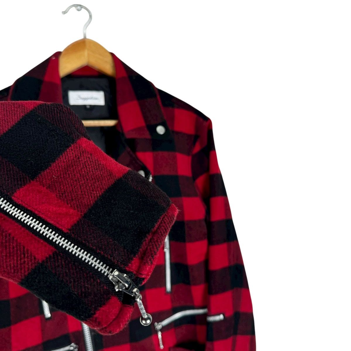 Japanese Brand 🌟SUGGESTION DOUBLE COLLAR RED TARTAN ZIPPER JACKET Size M / US 6-8 / IT 42-44 - 6 Thumbnail