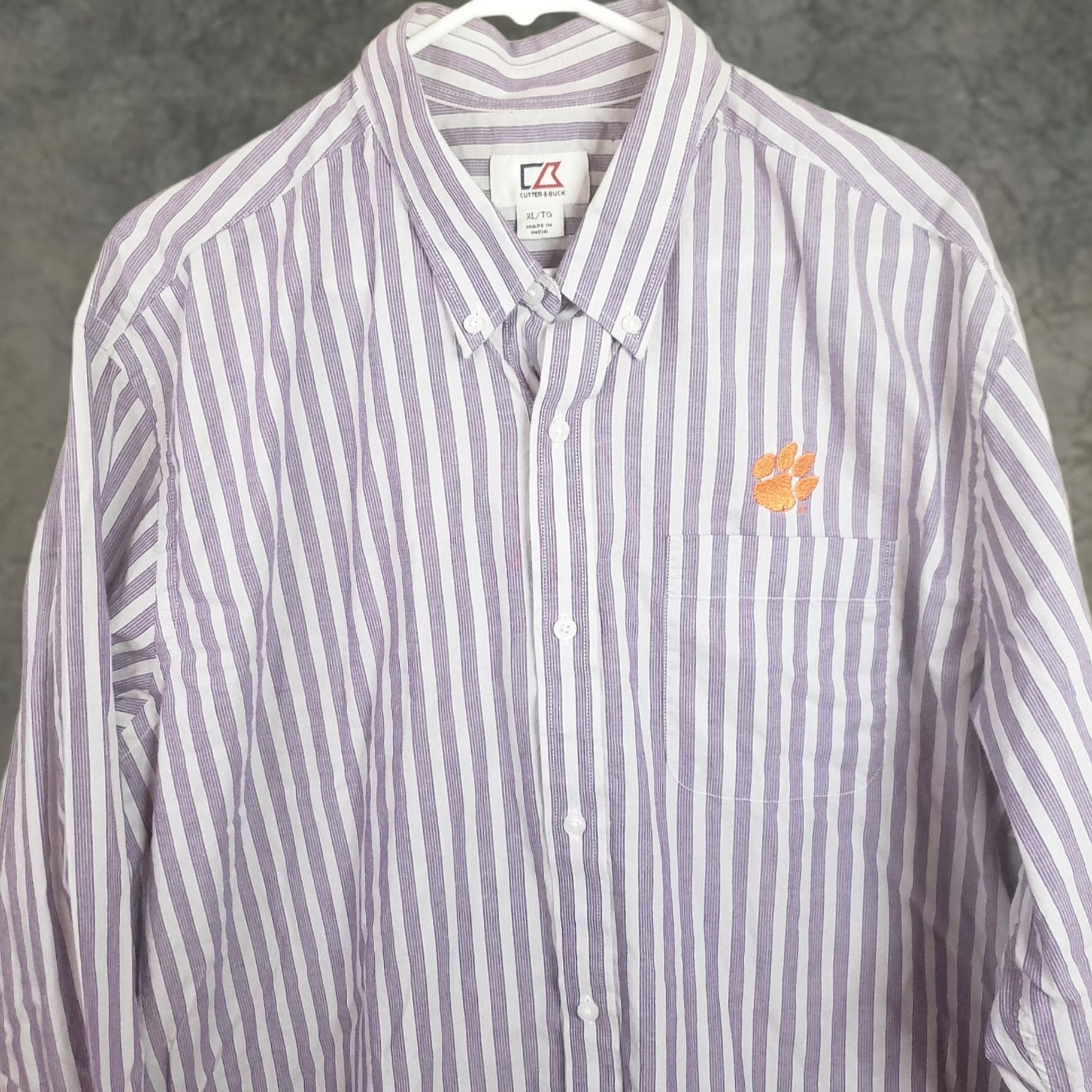 Cutter & Buck Cutter & Buck Clemson Tigers Mens XL Purple Striped Button-Up Shirt Size US L / EU 52-54 / 3 - 1 Thumbnail