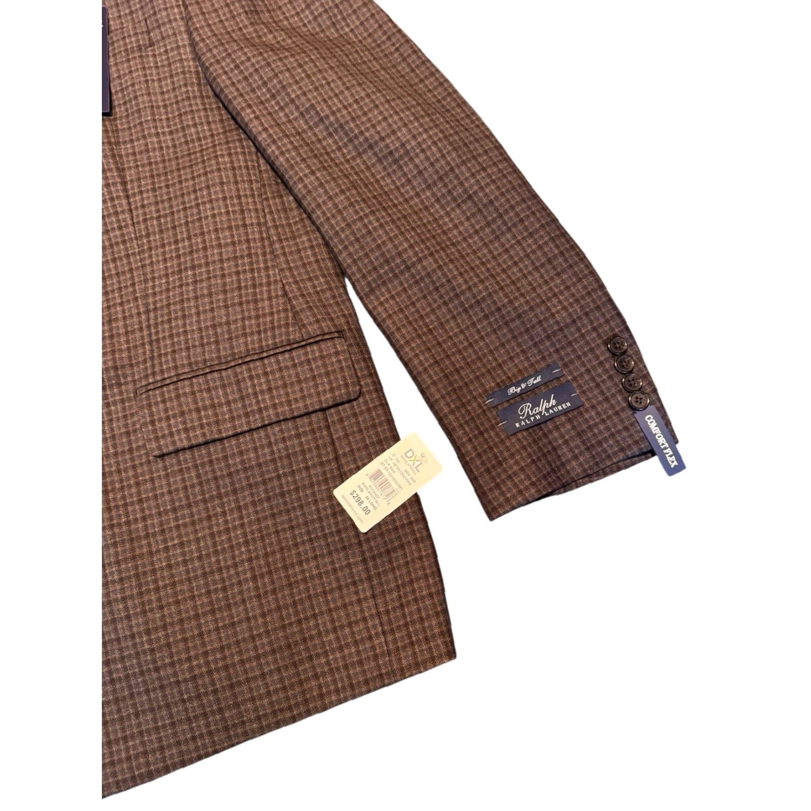 Ralph Lauren Ralph Lauren Ralph Blazer Men 50L Plaid Comfort Flex Wool Blend Big Tall Sports Coat Pocket Notch Lapel 2 Piece Brown/Teal Mens Size 50R - 6 Thumbnail