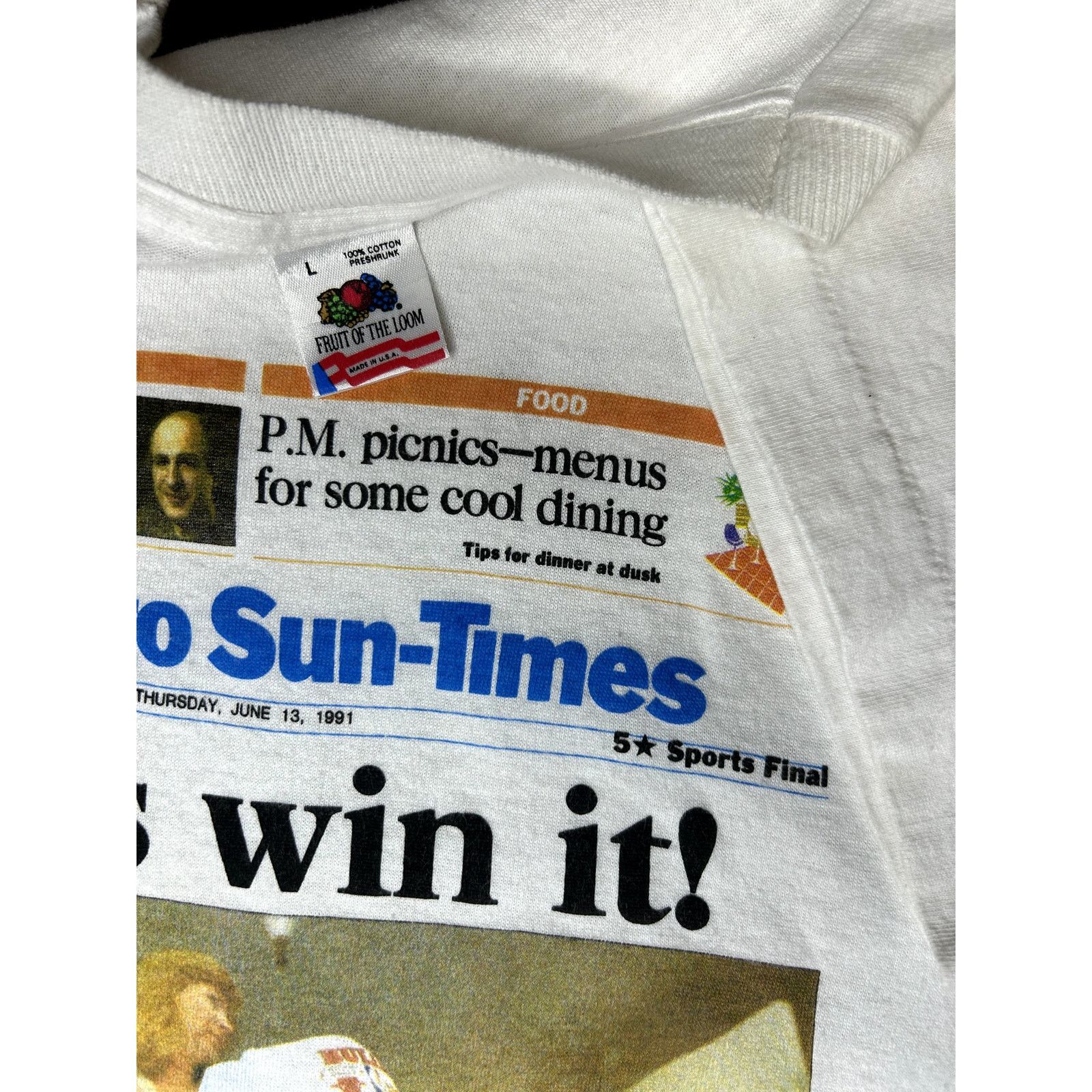 NBA 1991 NBA Chicago Bulls Michael Jordan Newspaper Print Shirt Size US L / EU 52-54 / 3 - 3 Thumbnail