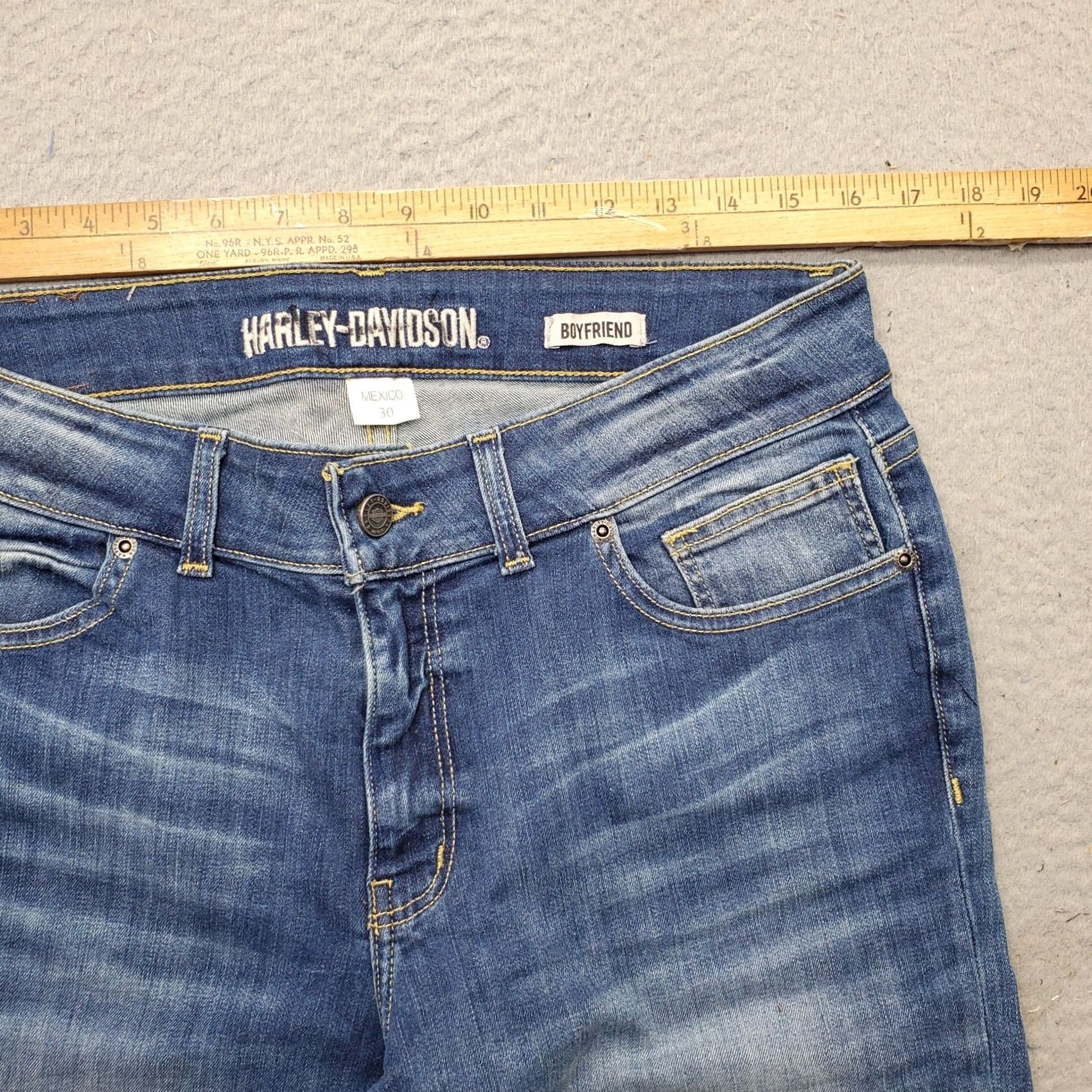 Harley Davidson Harley-Davidson Womens Jeans 30 Blue Denim Stretch Whiskered Straight Boyfriend Size 30 Size 30" / US 8 / IT 44 - 5 Thumbnail