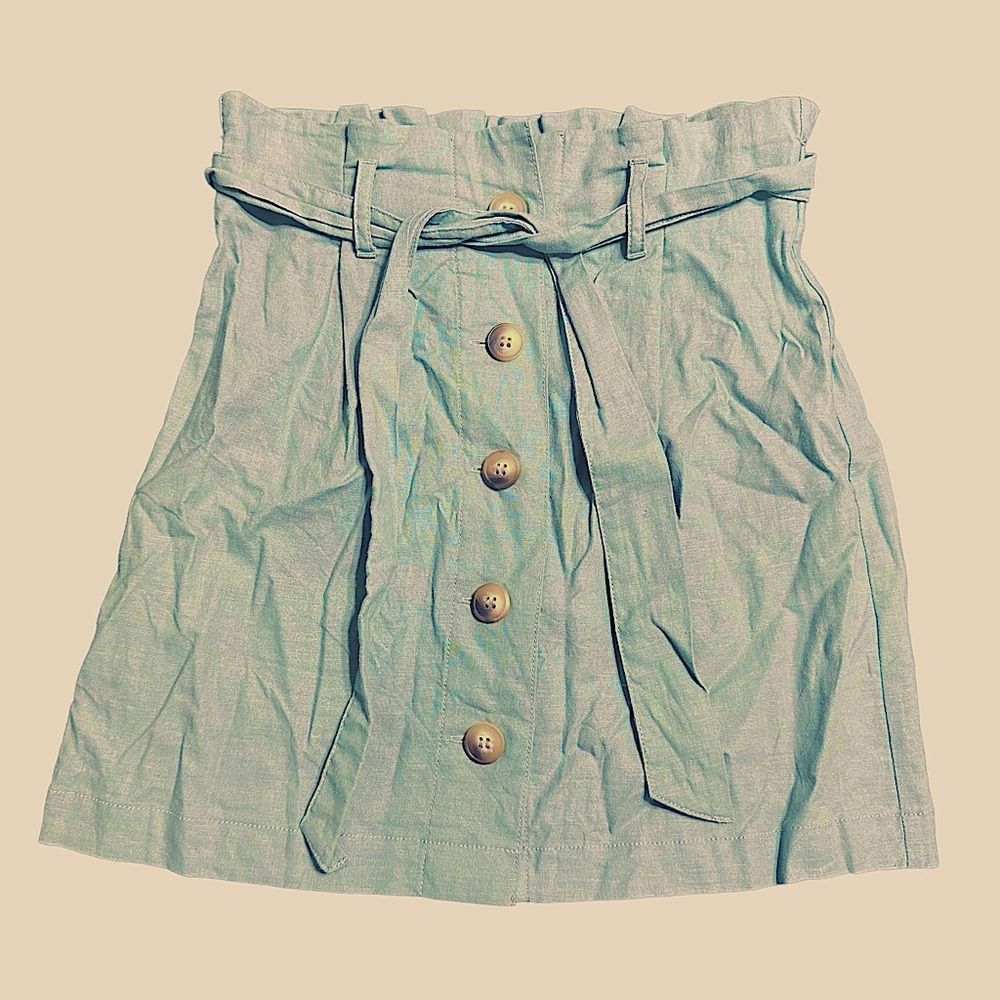 Topshop Topshop Pale Mint Green Linen Paper Bag Button up Mini Skirt Size 26" / US 2 / IT 38 - 2 Thumbnail