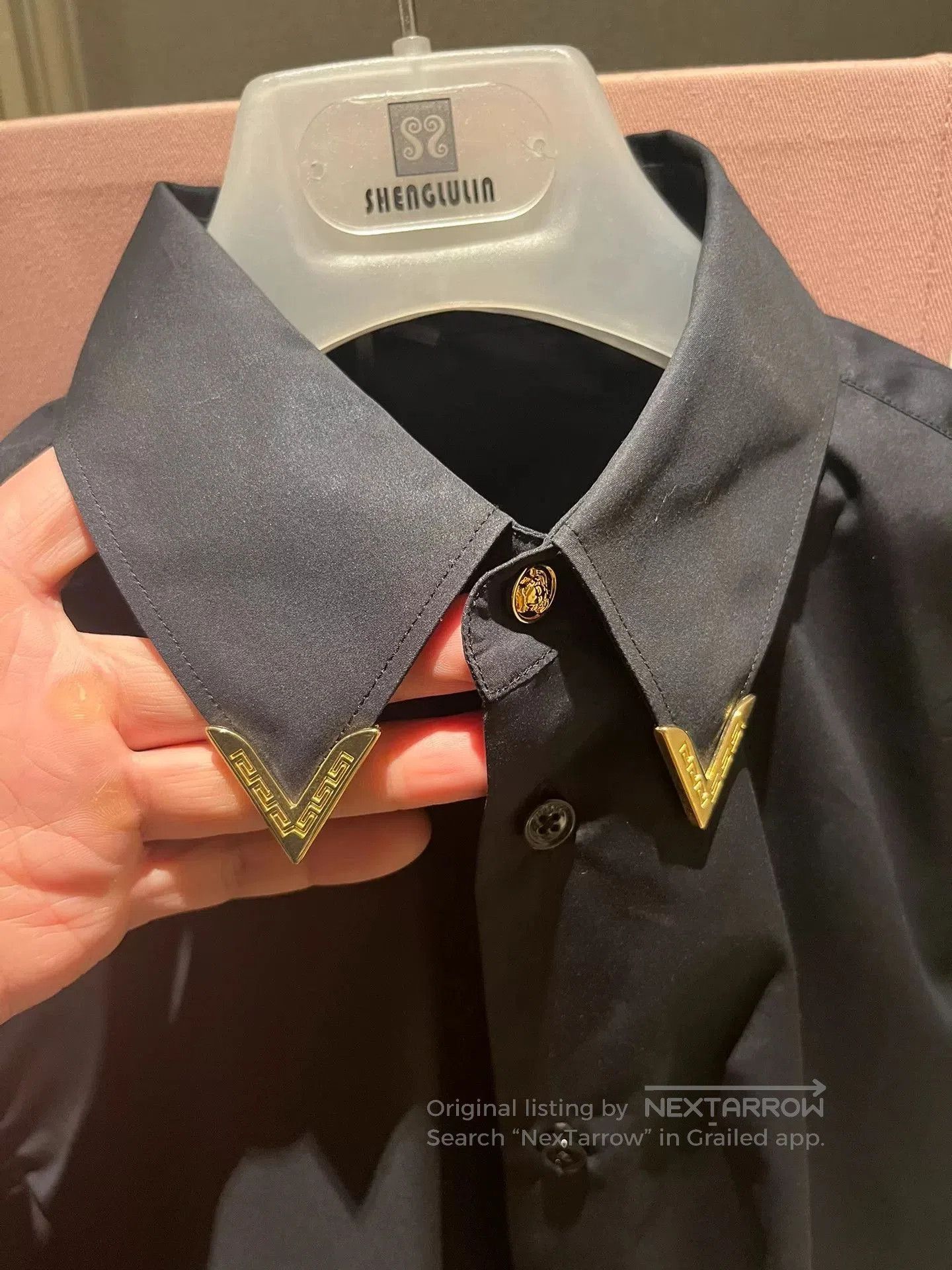 Versace Versace Gold Collar Tip Black Shirt. Size US M / EU 48-50 / 2 - 2 Thumbnail