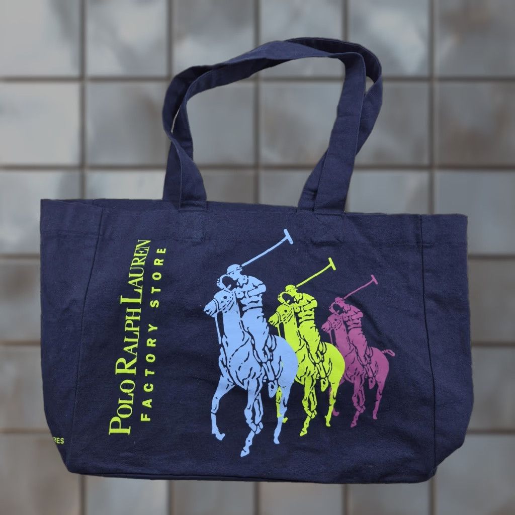 Polo Ralph Lauren Polo Ralph Lauren Tote Bag Womens Large Blue Cotton Graphic Horse Size ONE SIZE - 1 Thumbnail