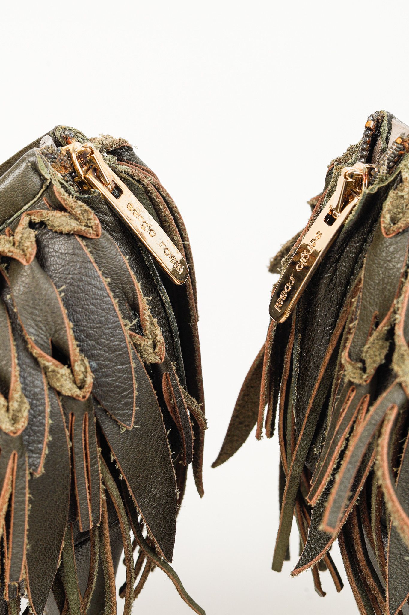 Sergio Rossi Sergio Rossi Green Leather Fringe Peep-Toe Bootie Size US 7.5 / IT 37.5 - 8 Thumbnail