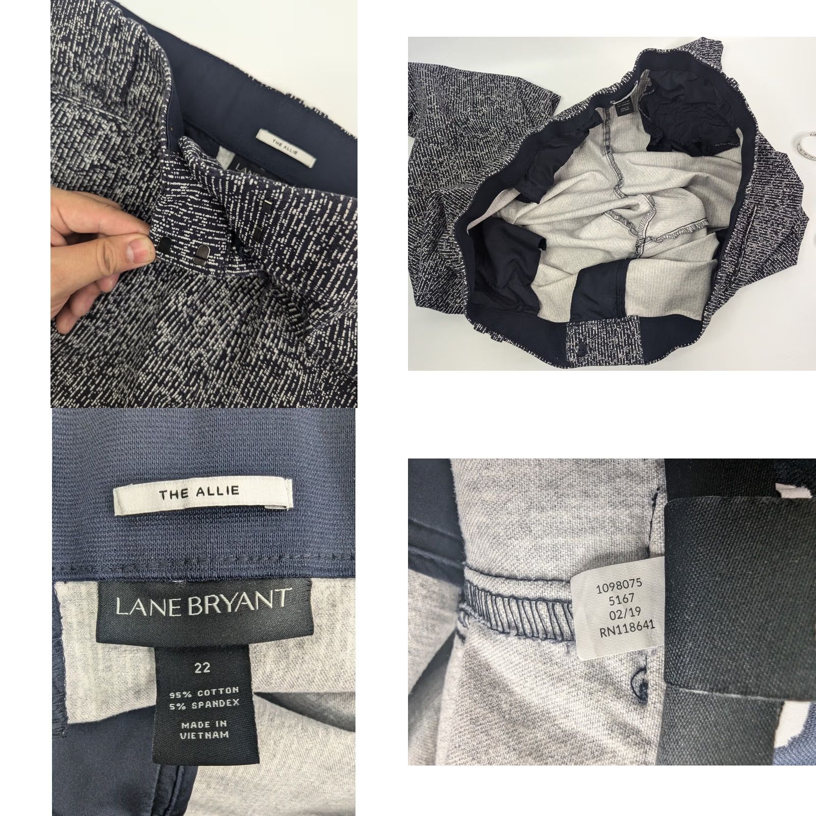 Vintage VINTAGE Lane Bryant Woman's The Allie Pant Cropped Navy 22 Plus Blue Summer Floral Straight Womens Size 40" / US 18 - 8 Thumbnail