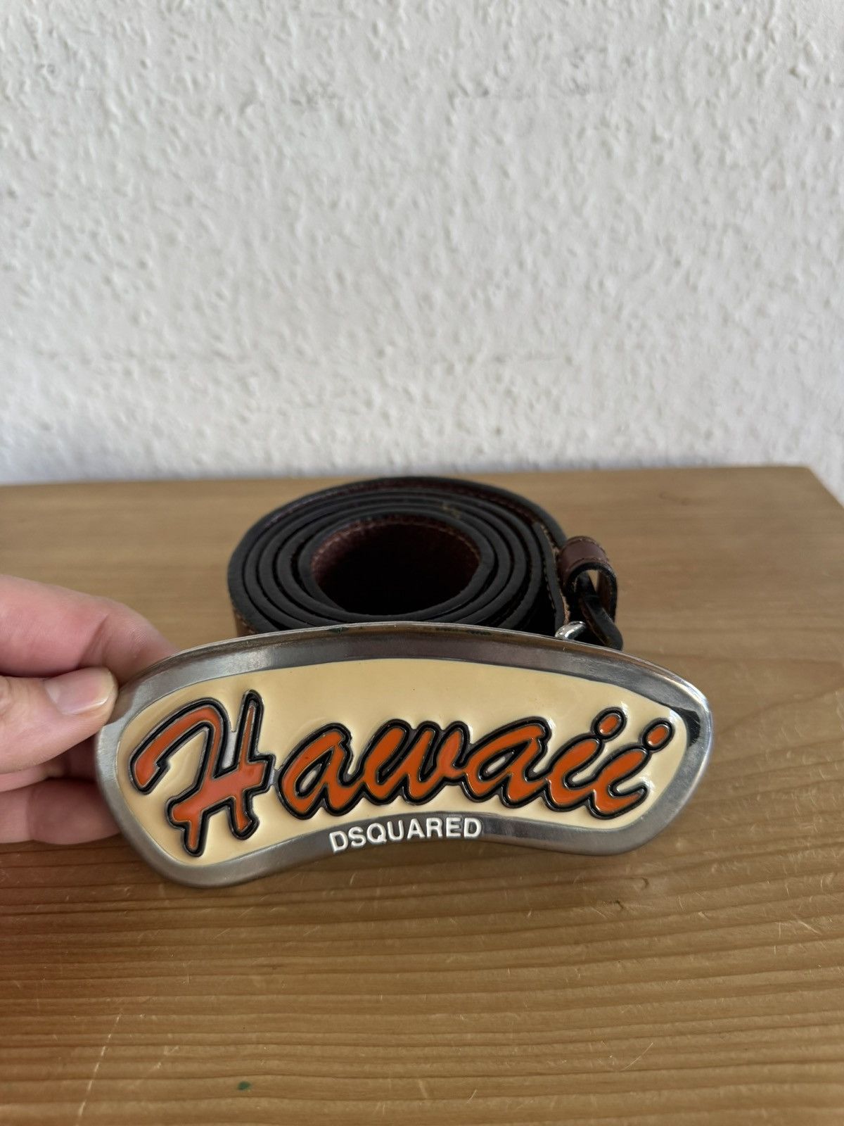 Dsquared2 Hawaii Logo Leather Belt Brown Orange Size 36 - 3 Thumbnail