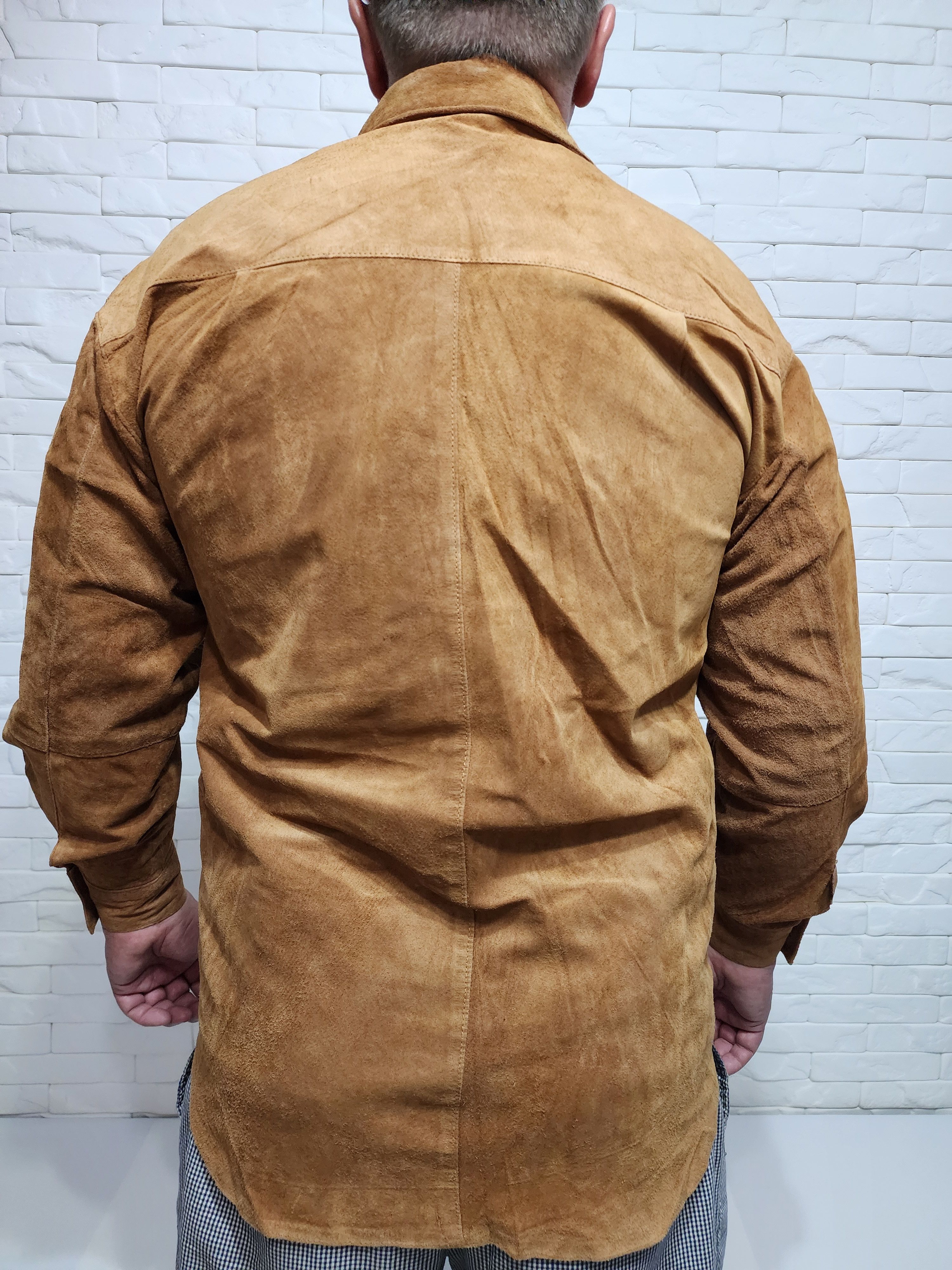Genuine Leather Men's leather shirt with plastic buttons. Size US L / EU 52-54 / 3 - 3 Thumbnail
