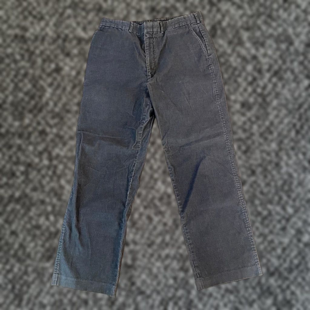 Lands' End Lands' End Mens Corduroy Pants Flat Front Regular Fit 35x30 Gray Charcoal Vintage? No. 5-Pocket Workwear Casual Pants Mens Size US 35 - 1 Thumbnail