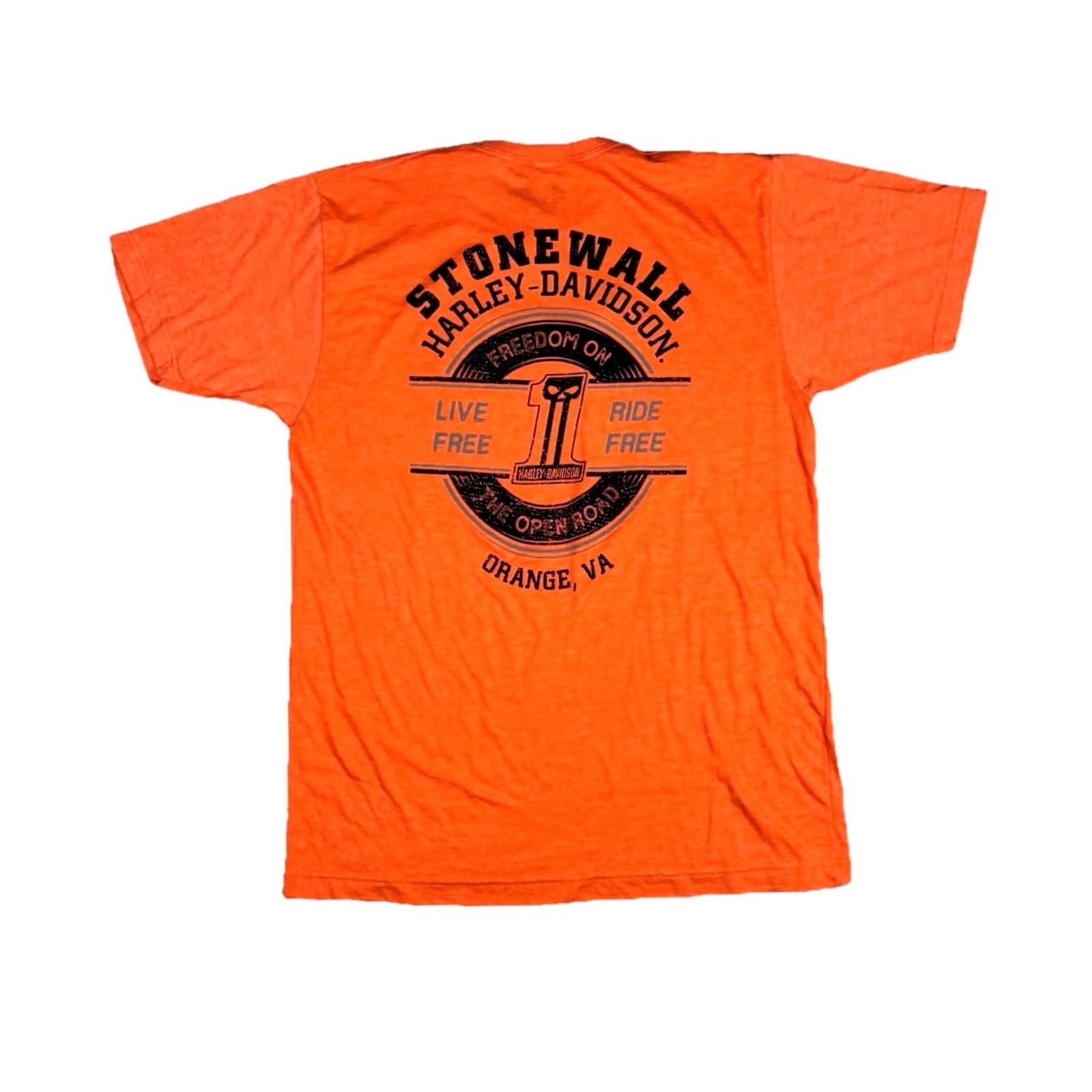 Harley Davidson VINTAGE Harley-Davidson T Shirt Logo Biker Print Double-Sided Adult L NWT Orange Cotton Crew Neck Short Sleeve Graphic Print Mens Size US L / EU 52-54 / 3 - 2 Thumbnail