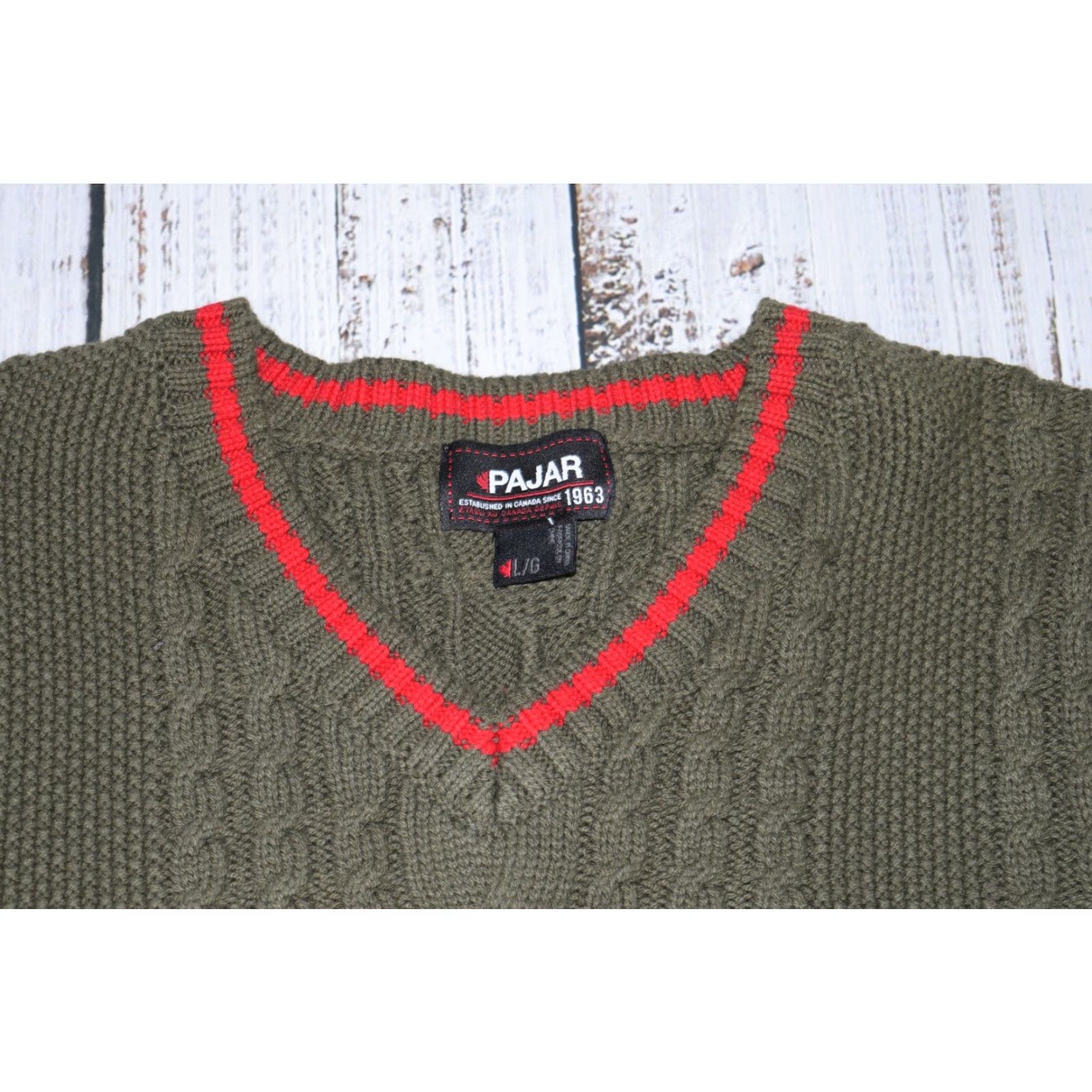 Pajar PAJAR Army Green Cotton Knit Pullover Sweater Men's Large V-Neck Fisherman Style Size US L / EU 52-54 / 3 - 2 Thumbnail