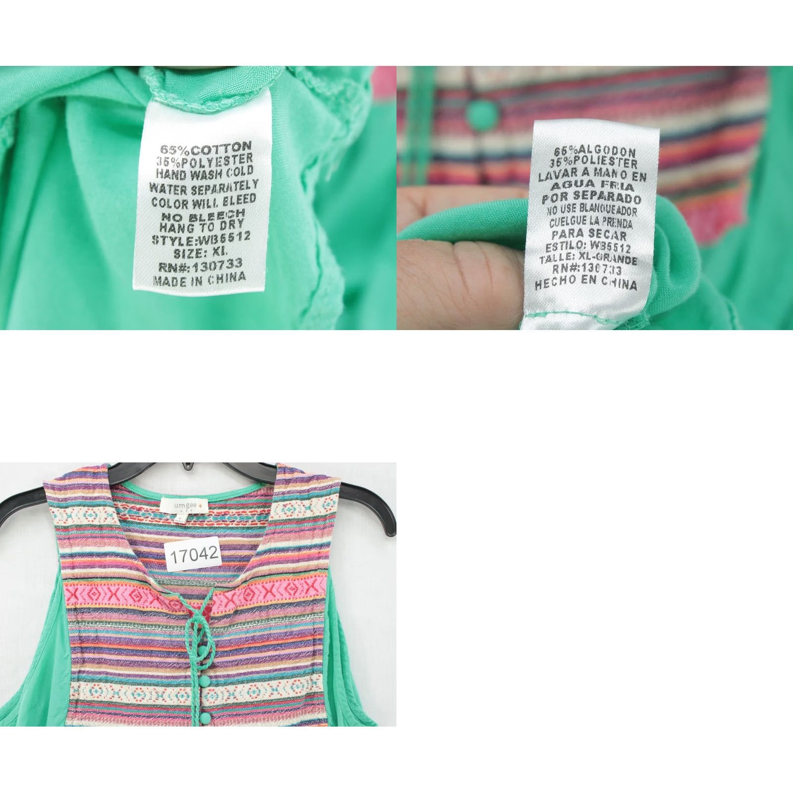 Vintage UMGEE Tunic Tank Top Womens XL Green Sleeveless Boho tribal print Tassel Peasant Cotton Polyester Shirt Tank Size XL / US 12-14 / IT 48-50 - 8 Thumbnail