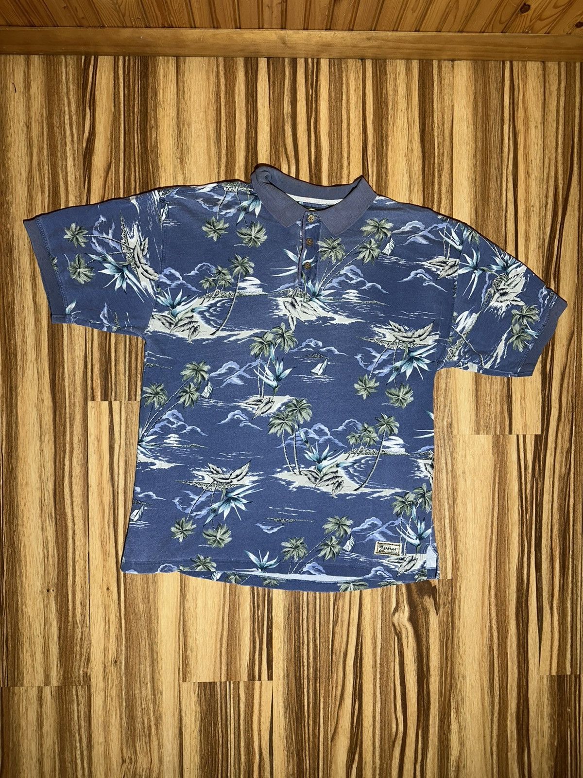 Tommy Bahama Tommy Bahama Polo in Ocean Blue with Palm Patterns Size US L / EU 52-54 / 3 - 1 Thumbnail