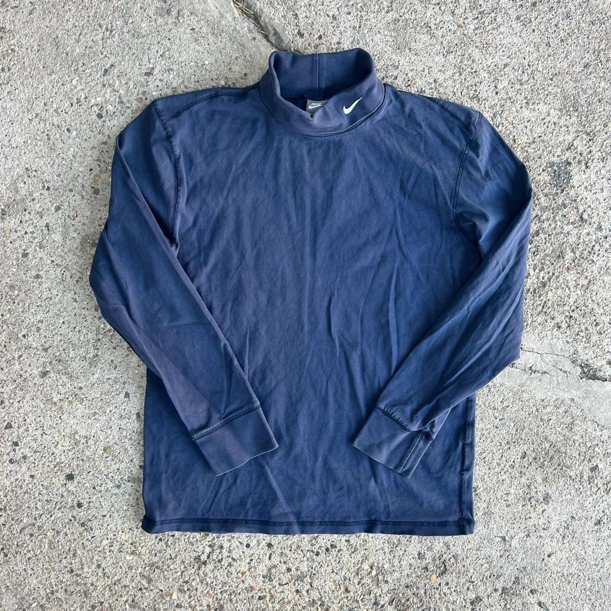 Nike × Vintage Nike Vintage Y2K Turtleneck Sweatshirt Navy Mini Swoosh Size US M / EU 48-50 / 2 - 1 Thumbnail