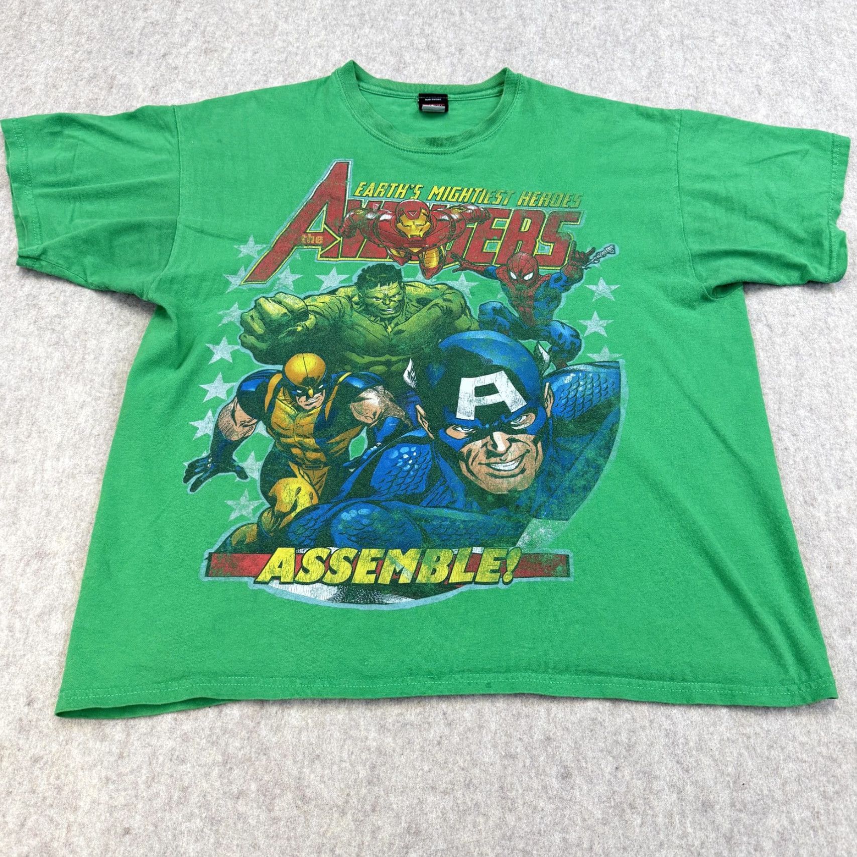 Vintage Marvel Avengers Assemble Men XL Hulk Ironman Captain Spider Wolverine T-Shirt Green Crew Neck Short Sleeve Graphic Print Size US XL / EU 56 / 4 - 2 Thumbnail