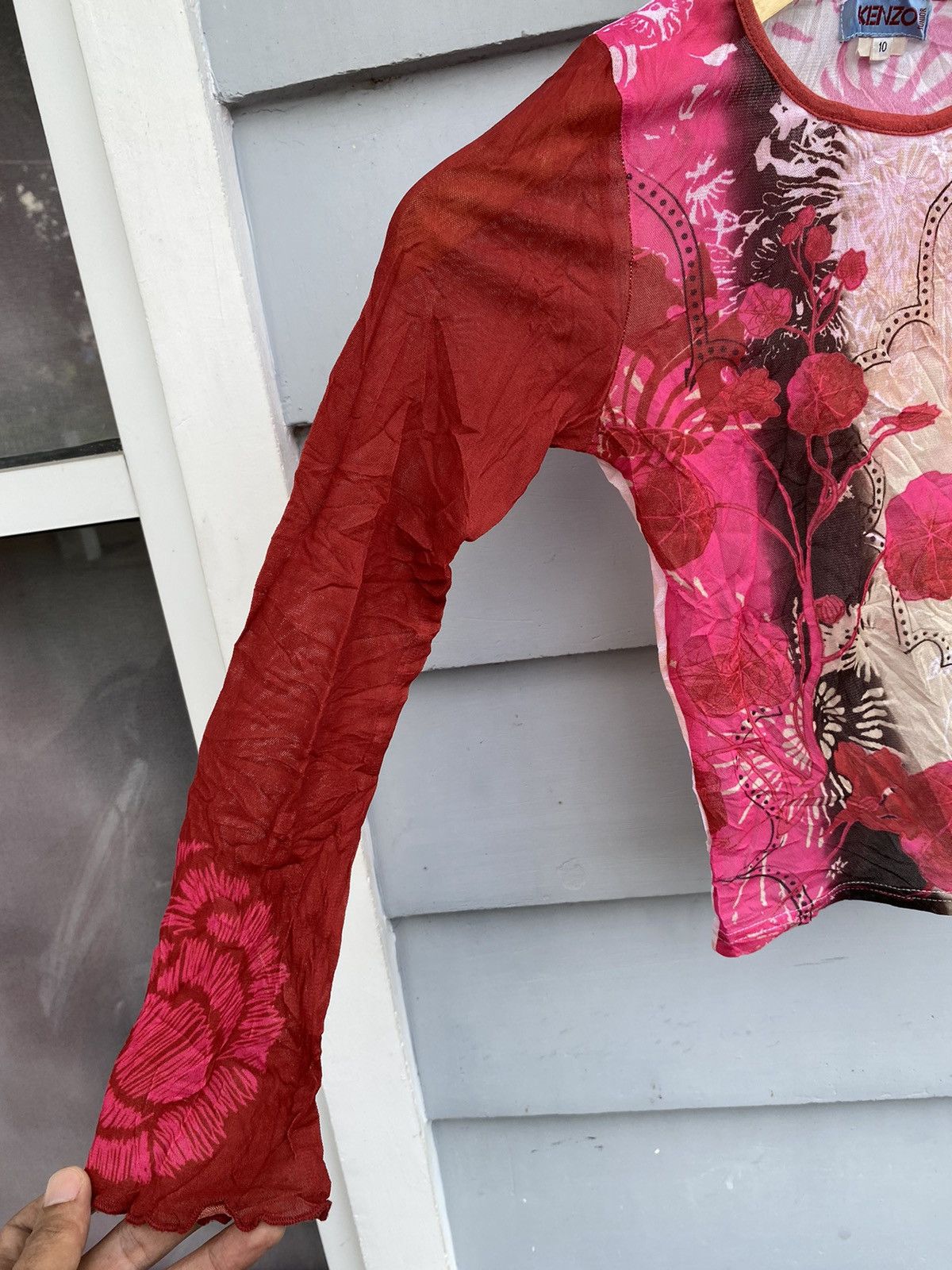 Kenzo Kenzo Junior/Kids Japanese Red Pink Flower Mesh Longsleeve Size L / US 10 / IT 46 - 4 Thumbnail