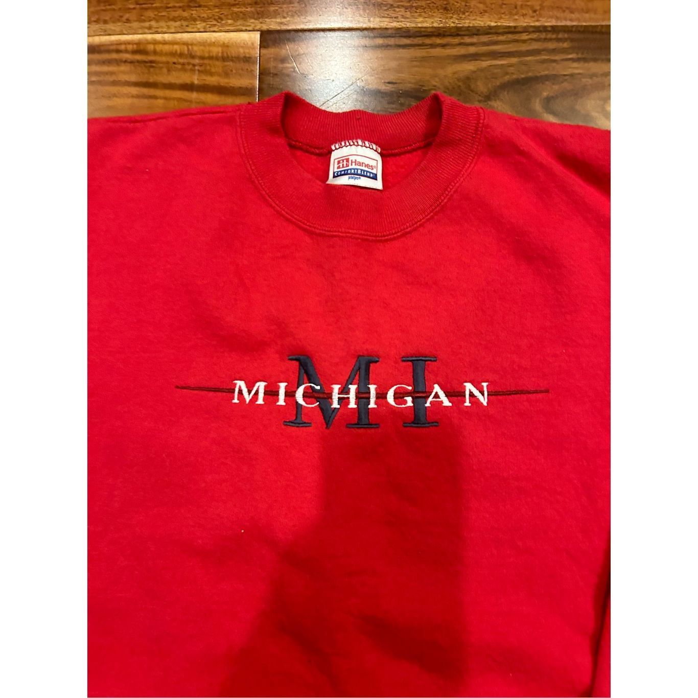 Hanes Vintage 1990s Hanes Michigan college red black sweatshirt cr Size US XL / EU 56 / 4 - 3 Thumbnail