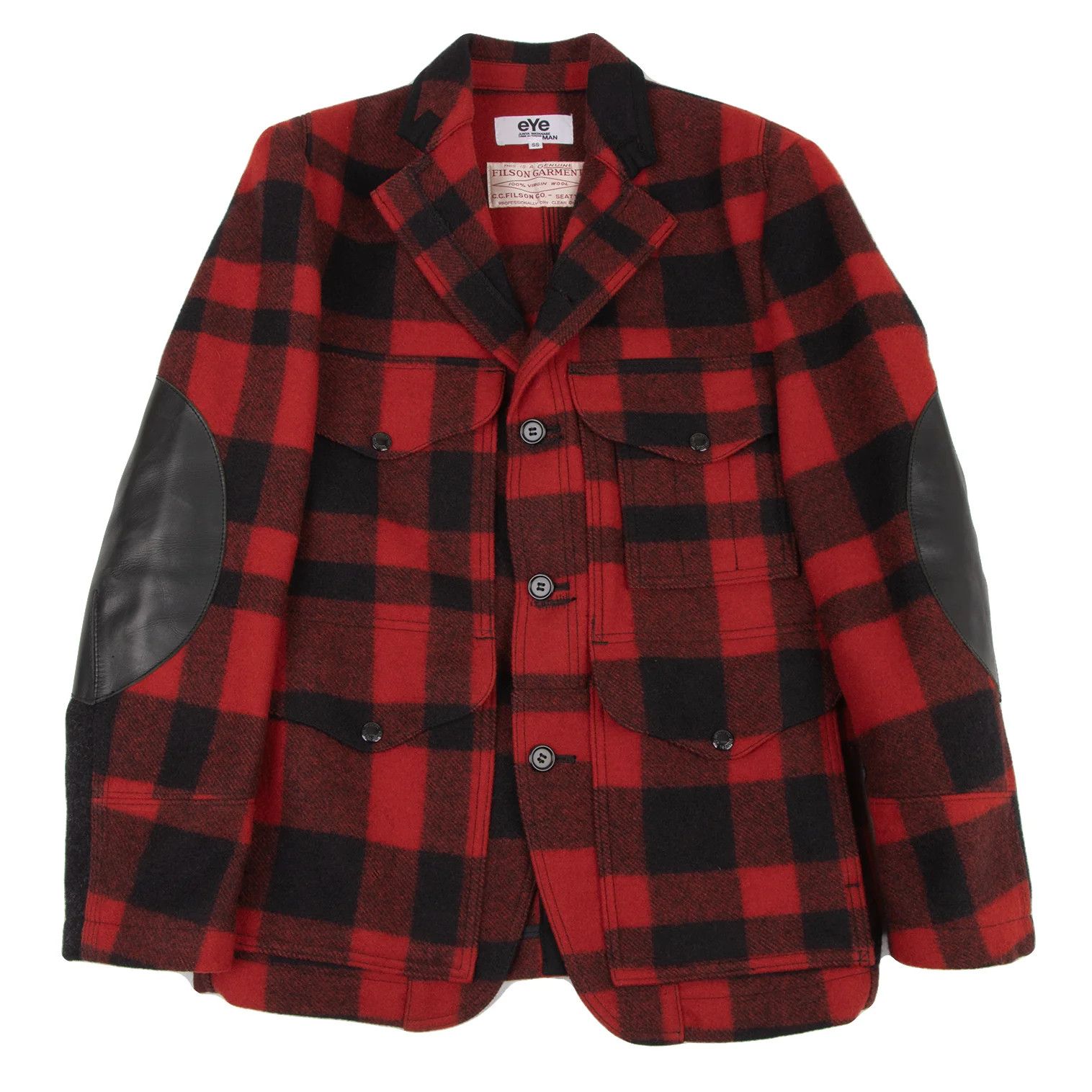 Junya Watanabe Checkered Leather Elbow Patch Jacket Red and Black Size US M / EU 48-50 / 2 - 1 Thumbnail