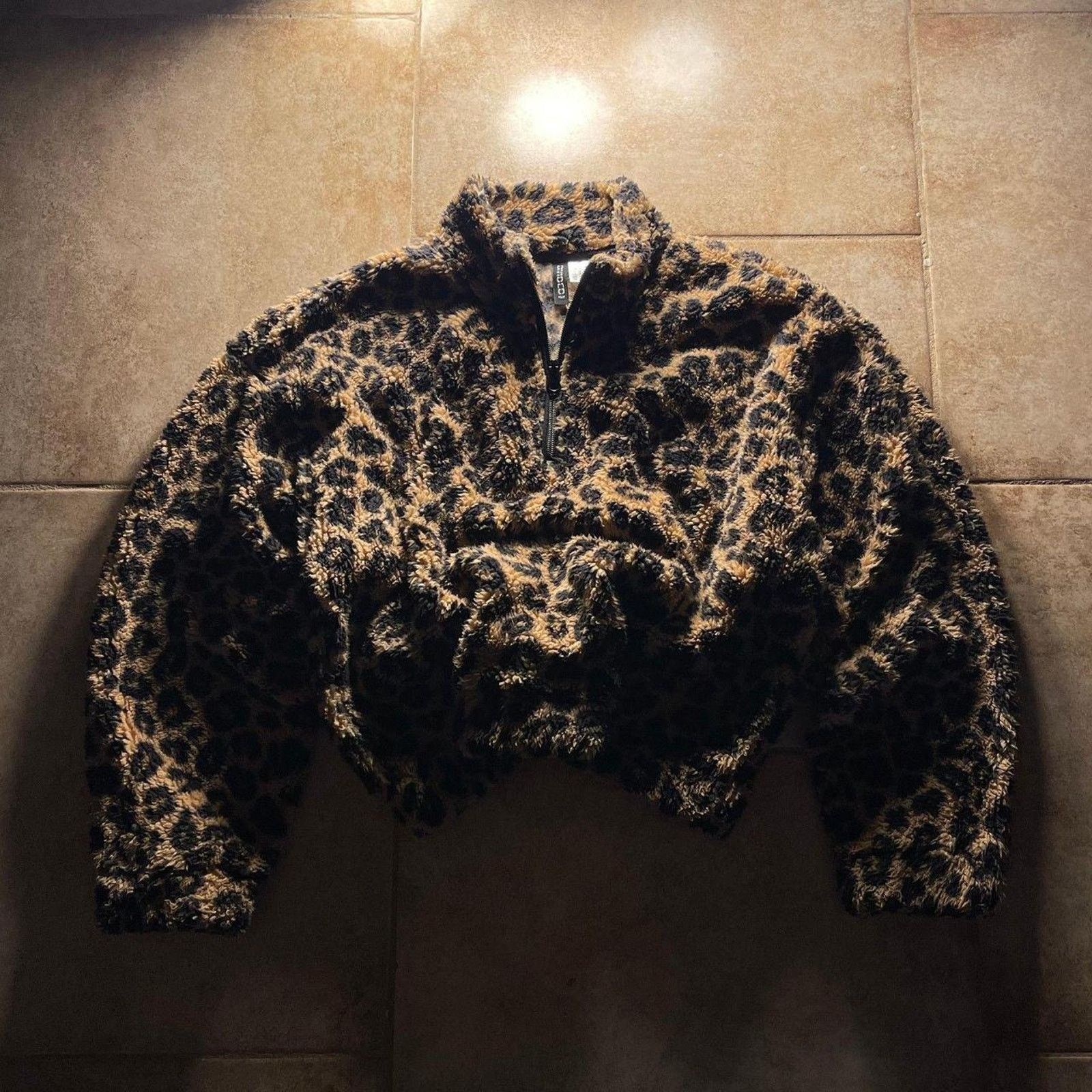 H&M × Vintage Leopard Cheetah Print Women's Fleece Quarter Zip Jacket Size S / US 4 / IT 40 - 1 Thumbnail