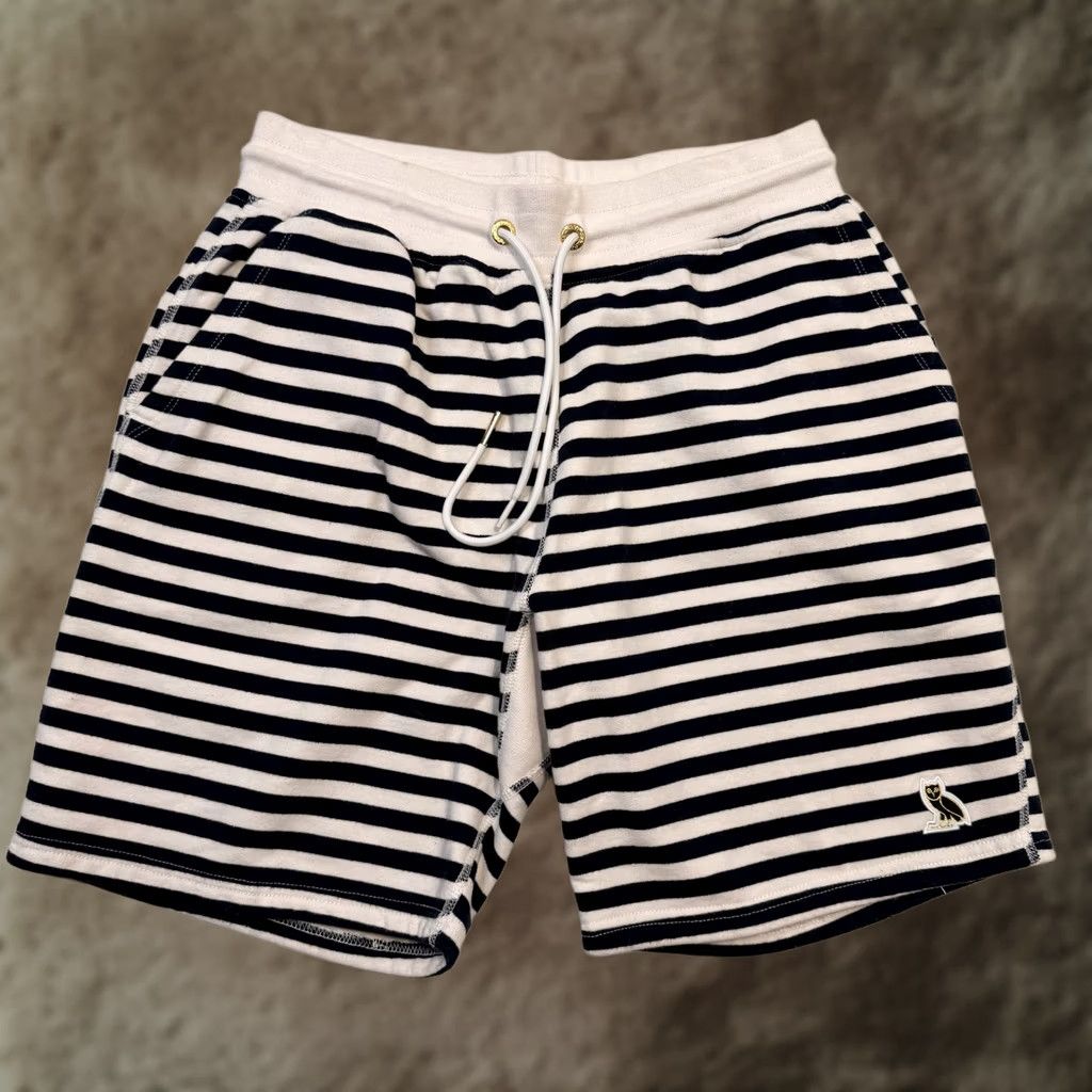 Vintage October's Very Own Shorts Mens Medium Blue White Stripe Fleece Sweat Drawstring Size US 31 - 1 Thumbnail