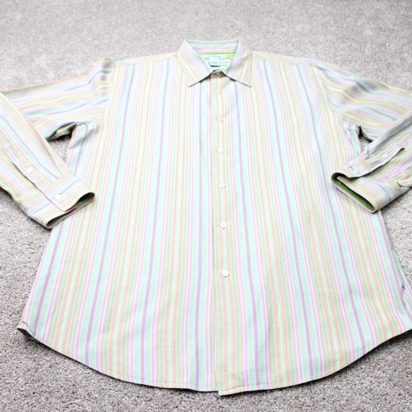 Vintage Gene Meyer Shirt Mens Large Green/Orange/Purple Striped Cotton Button-Up L/S Size US L / EU 52-54 / 3 - 3 Thumbnail