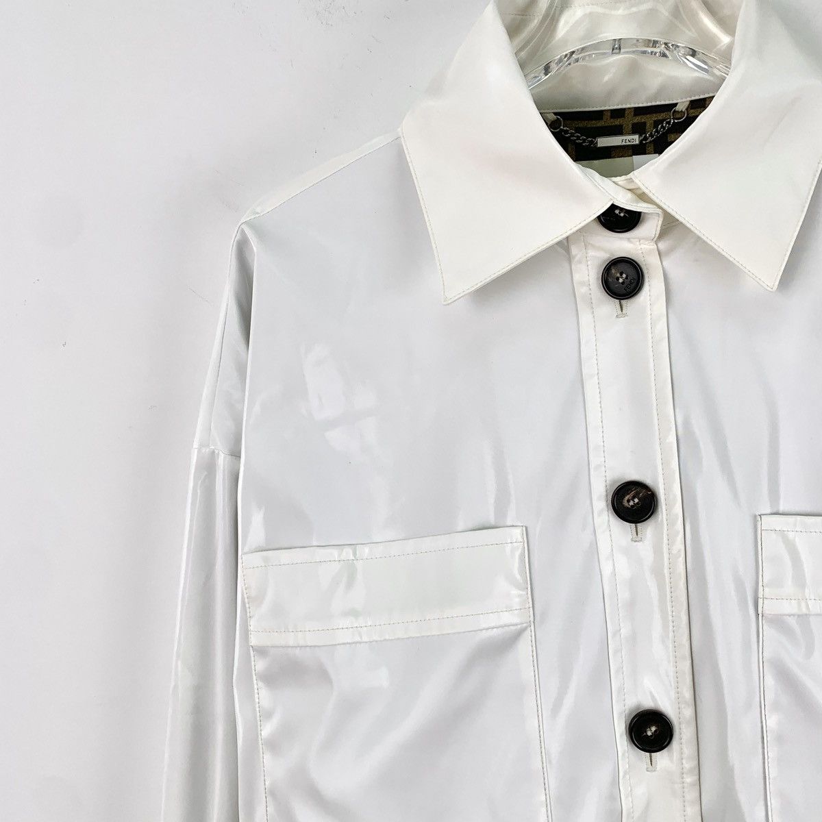 Fendi Fendi White Patent Leather Collared Long Sleeve Shirt K26WX Size S / US 4 / IT 40 - 3 Thumbnail