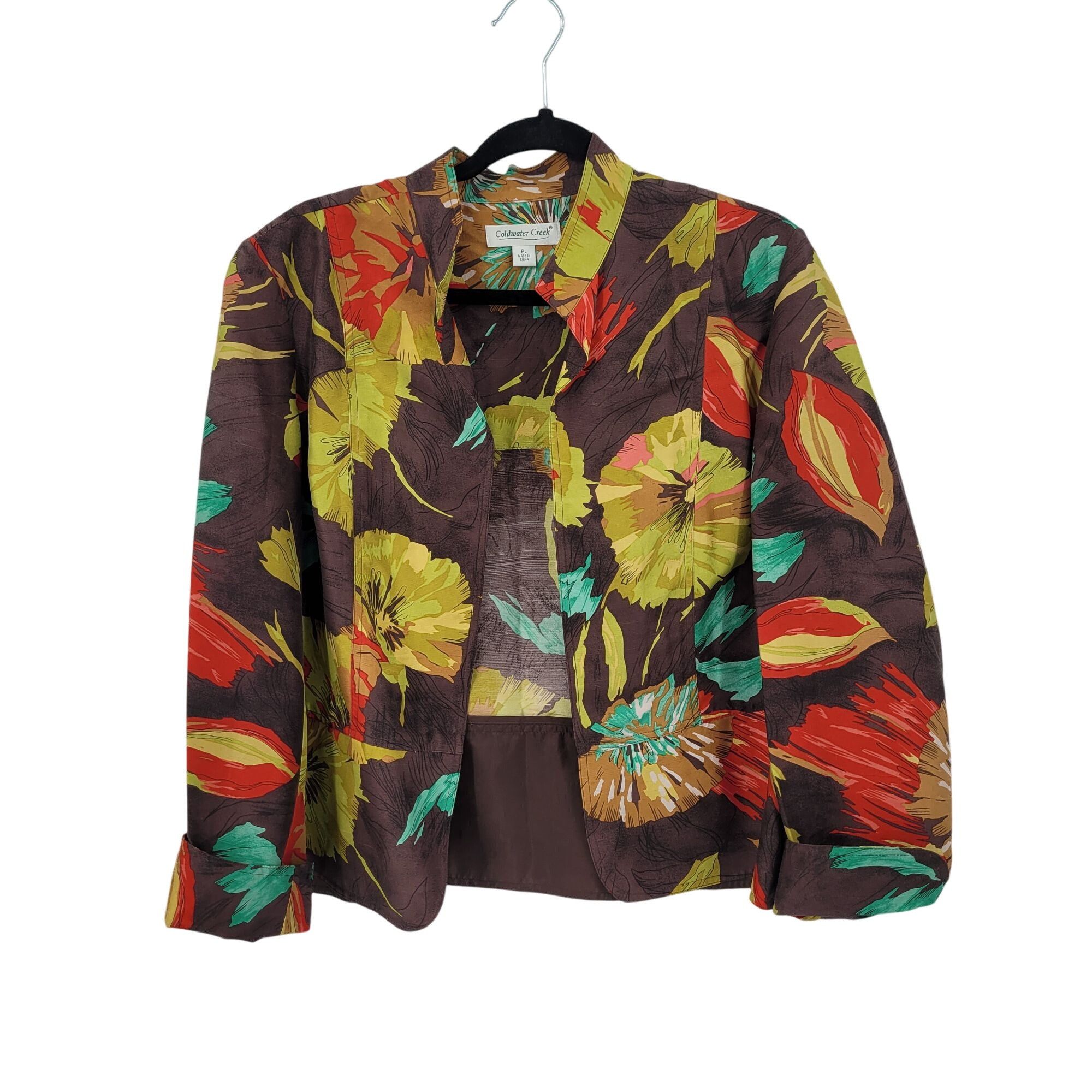 Vintage Vtg Womens Petites Silk Fall Floral Open Front Jacket Sz PL Size L / US 10 / IT 46 - 9 Thumbnail