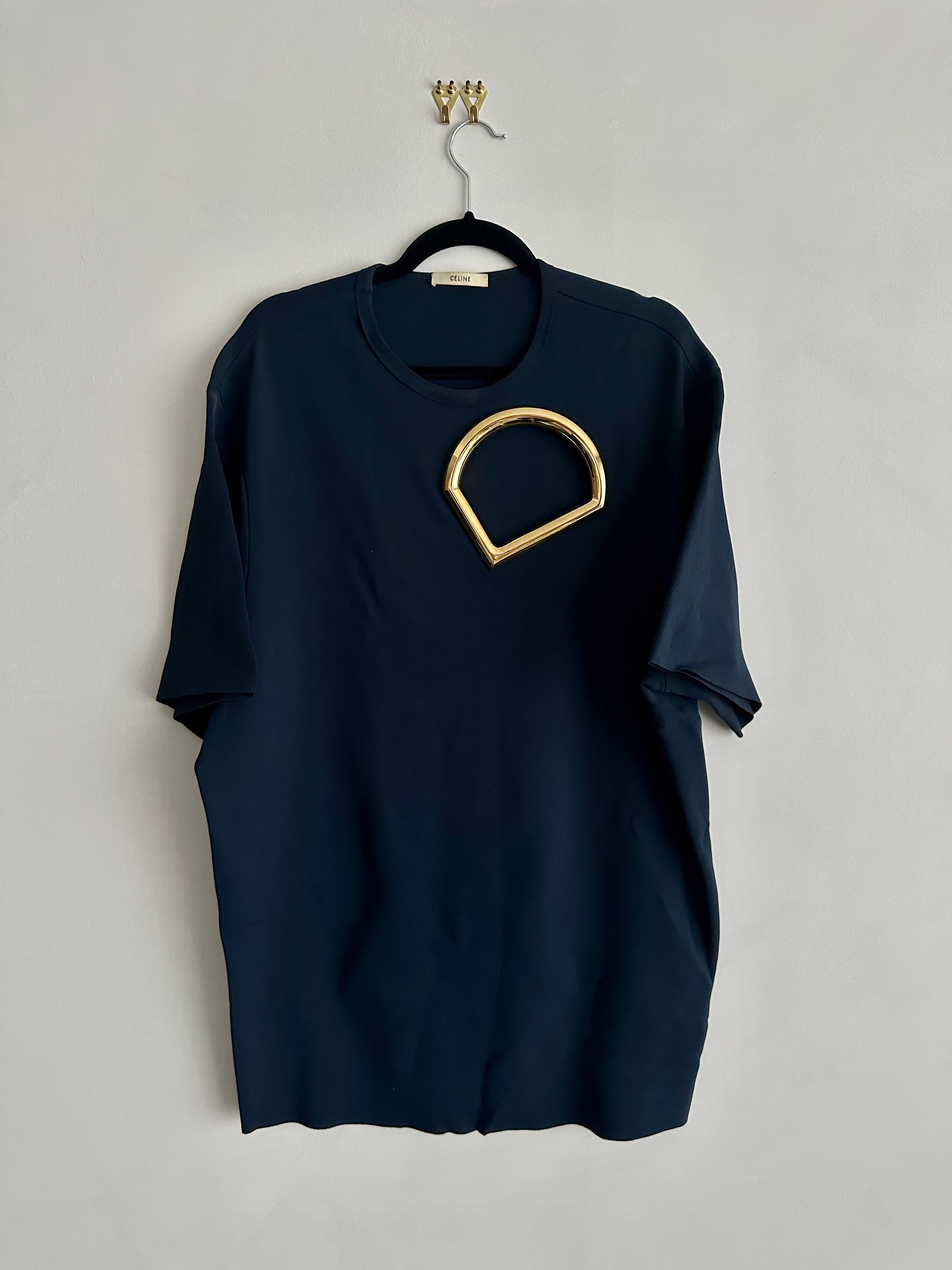 image of Celine Ss14 Runway Metal Cut-Out Knit T-Shirt in Navy, Women's (Size Medium)