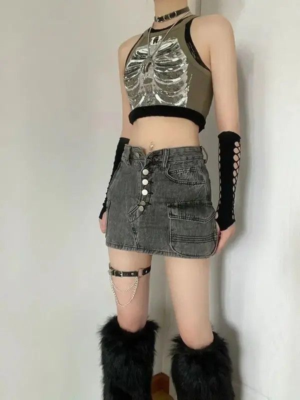 VIBE Punk Aesthetic Cyber Skeleton Print Rib Sleeveless Vest Size ONE SIZE - 2 Thumbnail