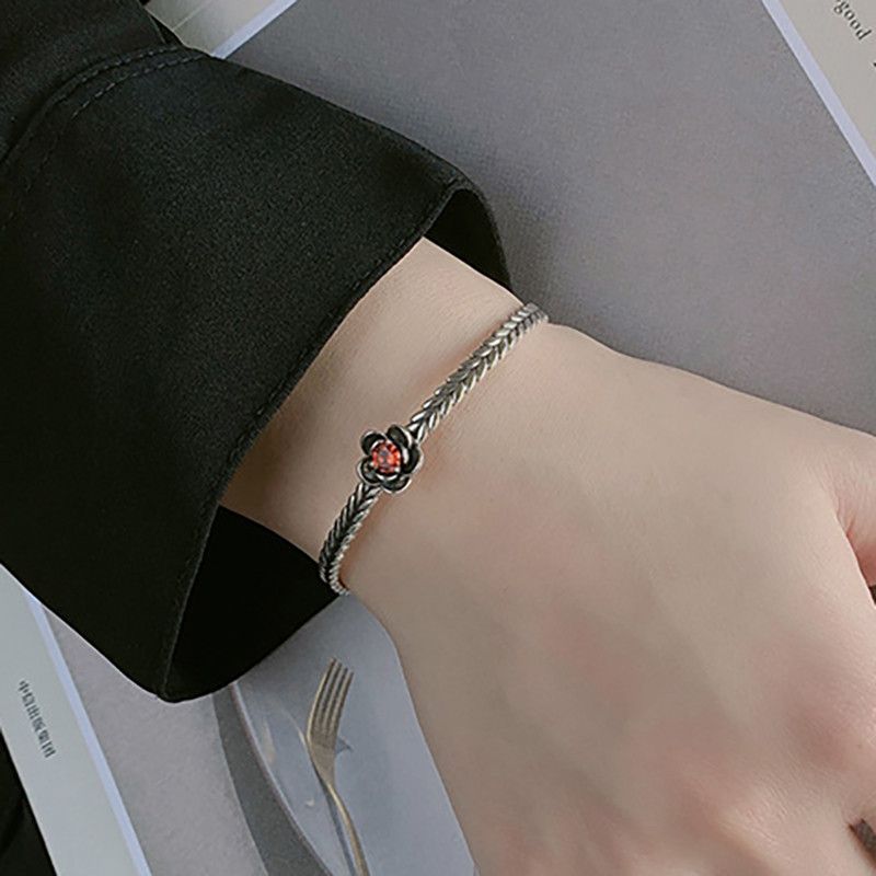 Jewelry Elegant Red Zircons Flower Handmade Bracelet Size ONE SIZE - 1 Thumbnail