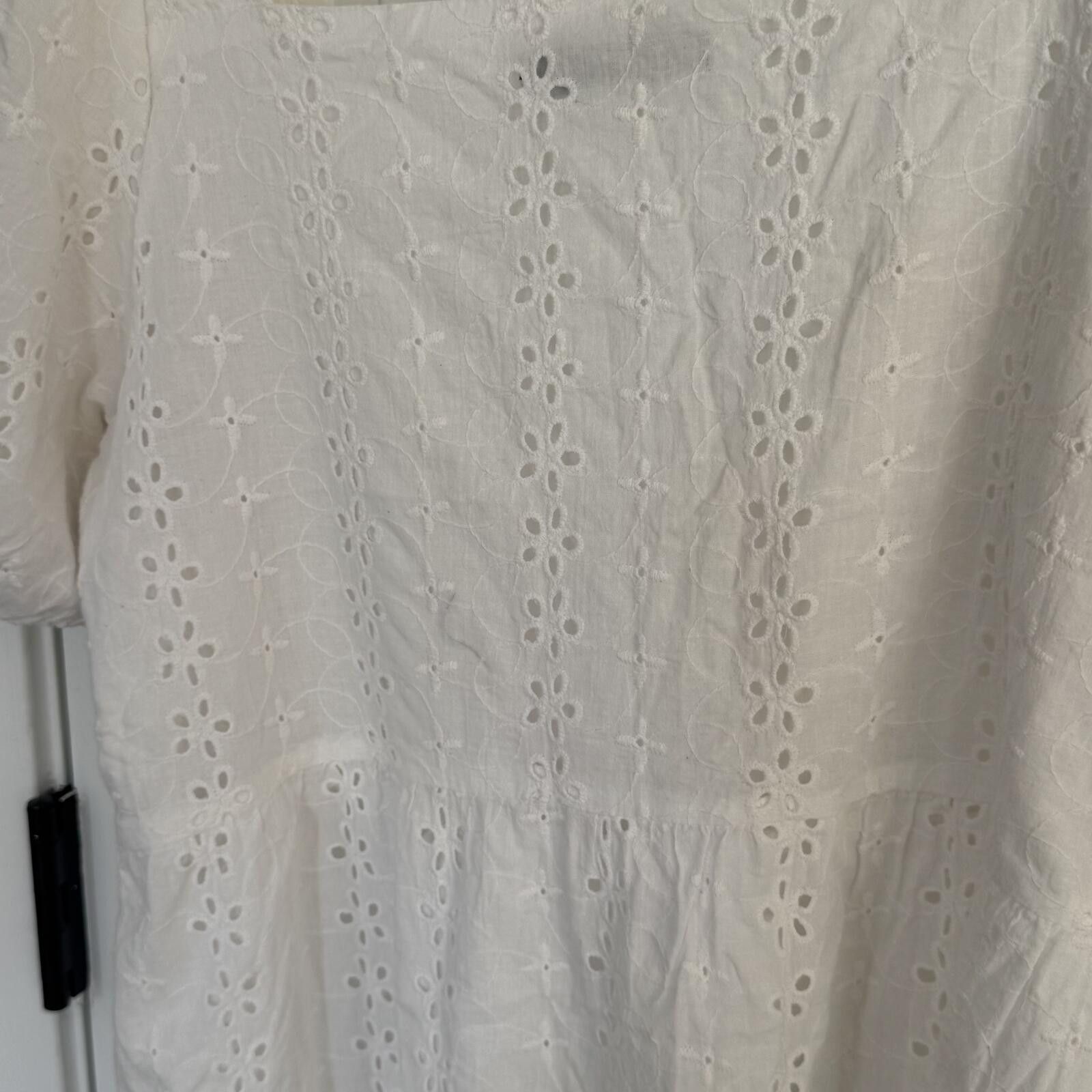 Daytona Dazy Large White Puff Sleeve Eyelet Dress with Square Neck Size L / US 10 / IT 46 - 6 Thumbnail