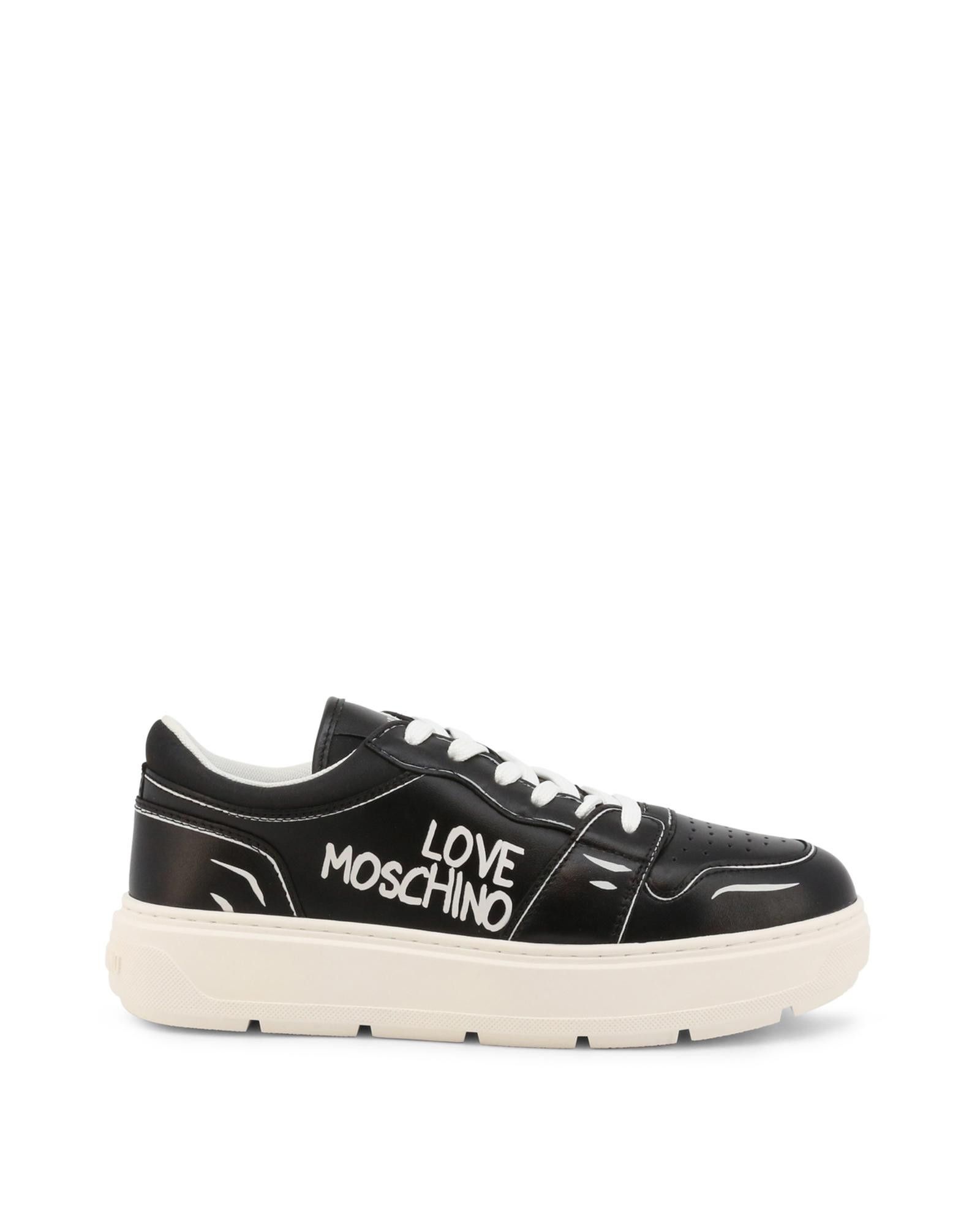 image of Moschino Leather Sneakers With Rubber Sole in Black, Women's (Size 10)