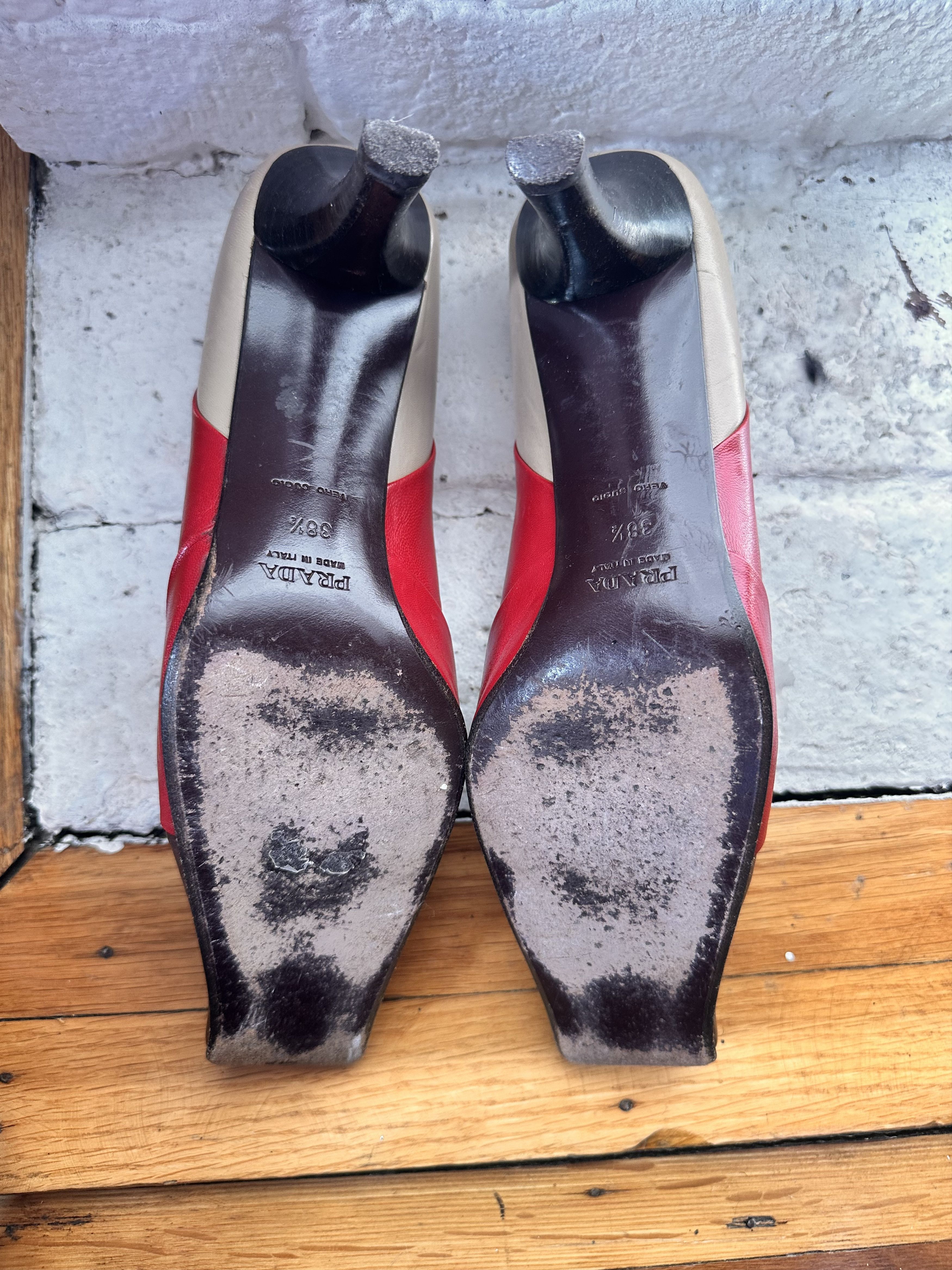 Prada VINTAGE PRADA BROWN RED SQUARED TOE HEELS _ 7.5 US Size US 7.5 / IT 37.5 - 8 Thumbnail