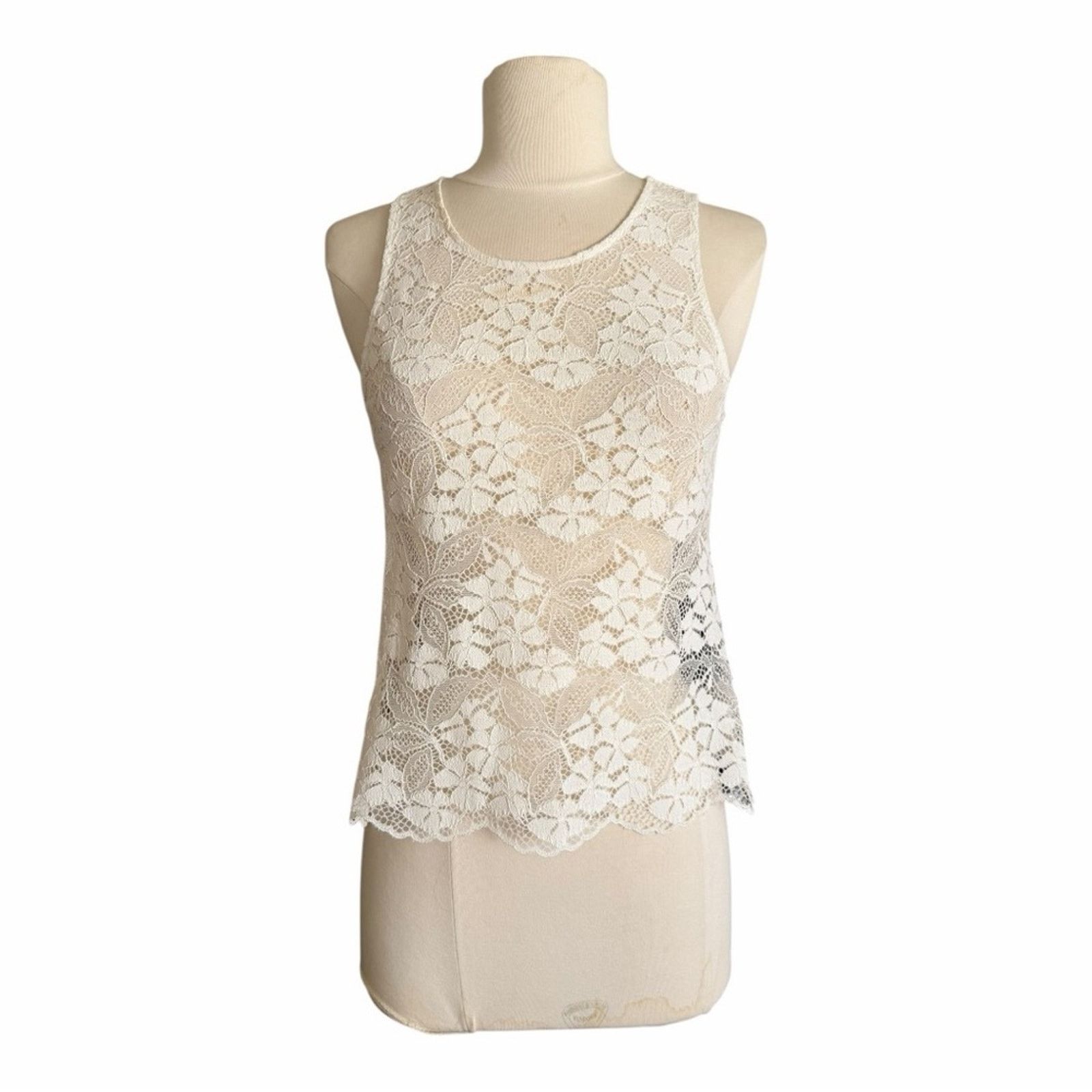 The Kooples The Kooples Stretch Lace Fitted Tank OffWhite Round Sz 1 NWT Size S / US 4 / IT 40 - 2 Thumbnail