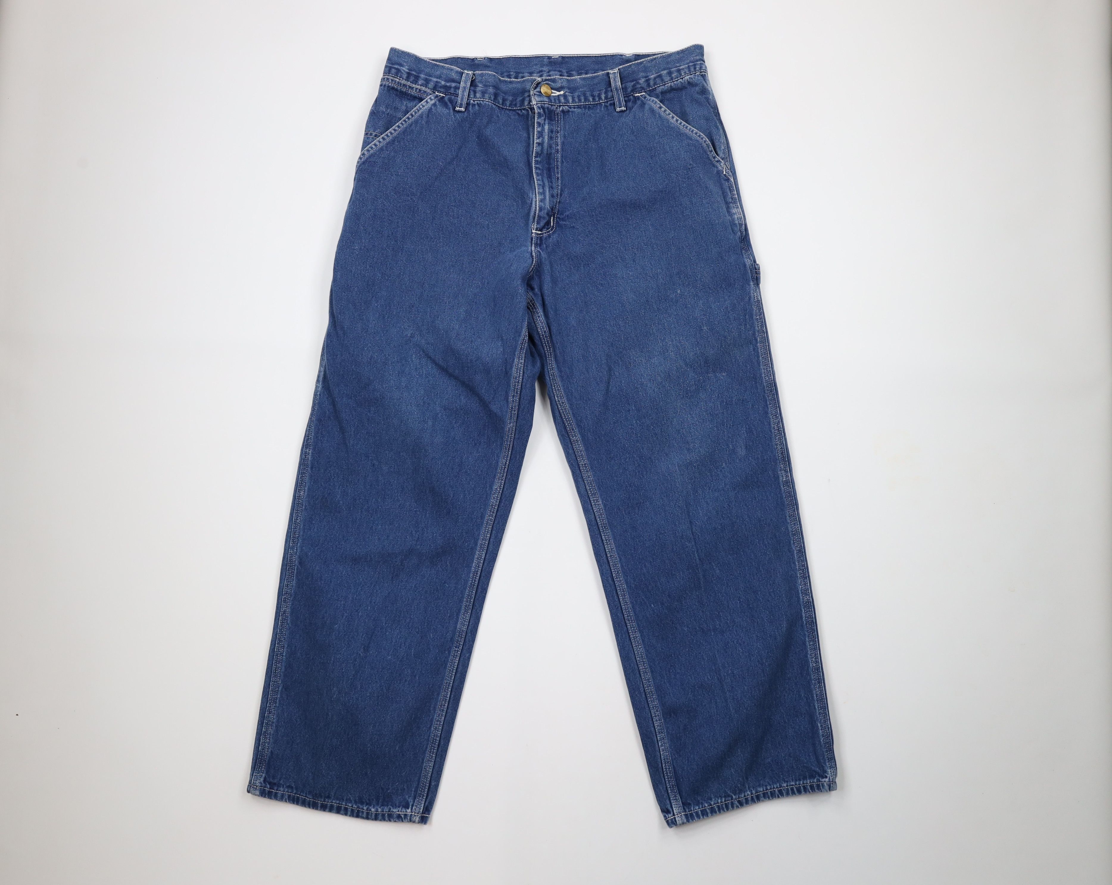 Carhartt × Vintage Vintage Y2K Carhartt Wide Leg Denim Dungaree Jeans Blue Size US 34 / EU 50 - 1 Thumbnail