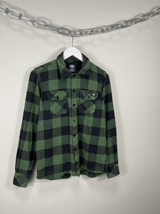 Vintage Dickies Green Y2K Plaid Flannel Shirt | Grailed