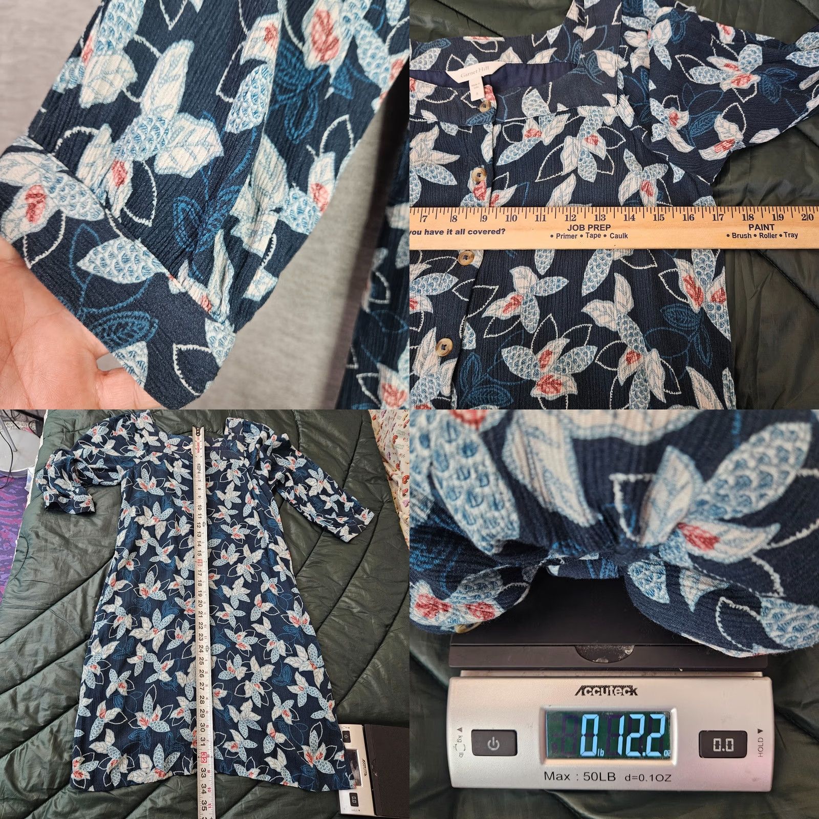 Vintage Garnet Hill Dress Blue Floral Button Front Square Neck Long Sleeve A-Line S Small Vintage No Size S / US 4 / IT 40 - 8 Thumbnail